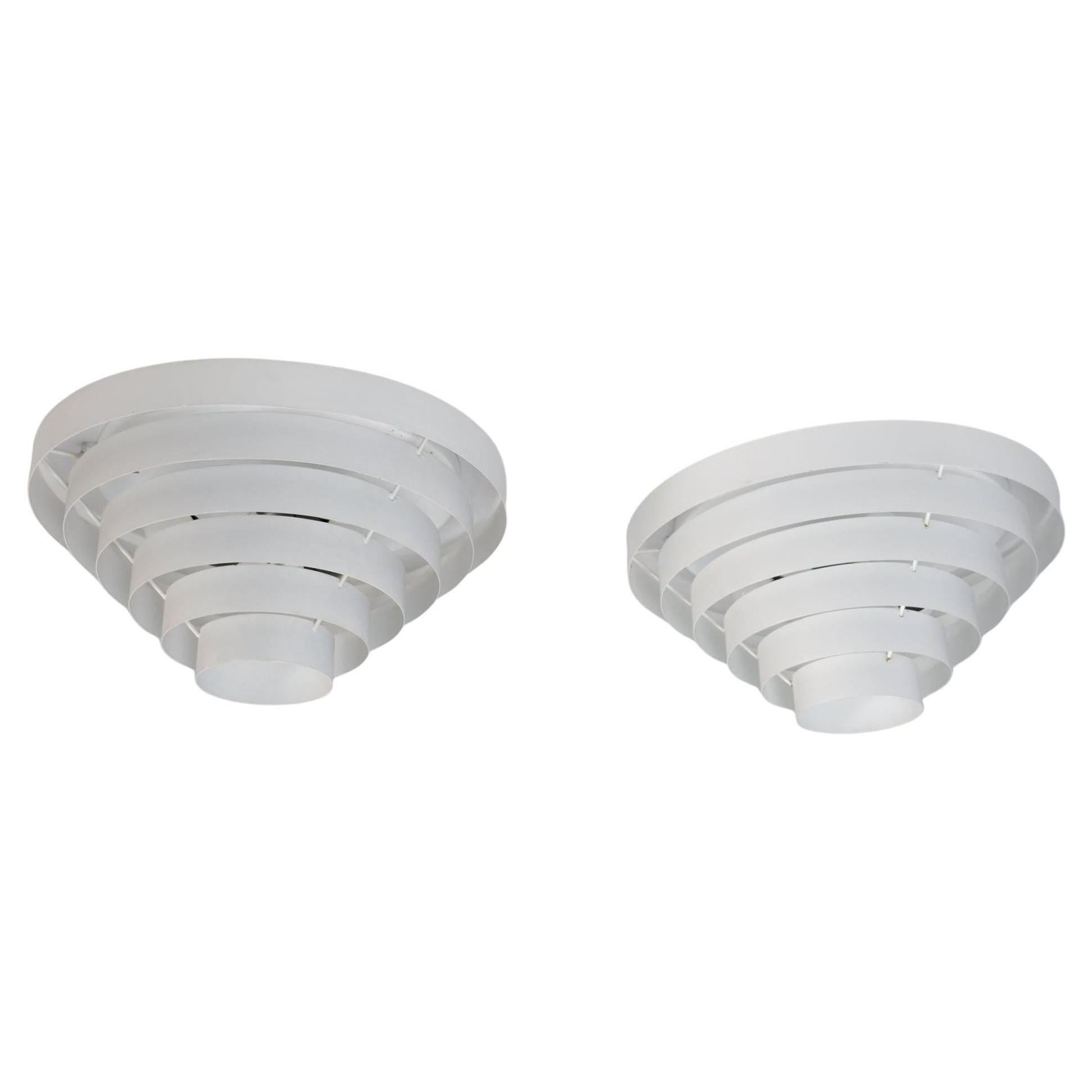 Pair of White Slated Alvar Aalto Style Flush Mounts Model AE74/45, Itsu 1950s For Sale