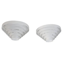 Pair of White Slated Alvar Aalto Style Flush Mounts Model AE74/45, Itsu 1950s