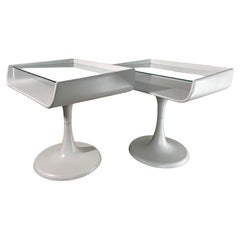Pair of White Space Age Side Tables / Nightstands with Tulip Foot 1960's, ISKU