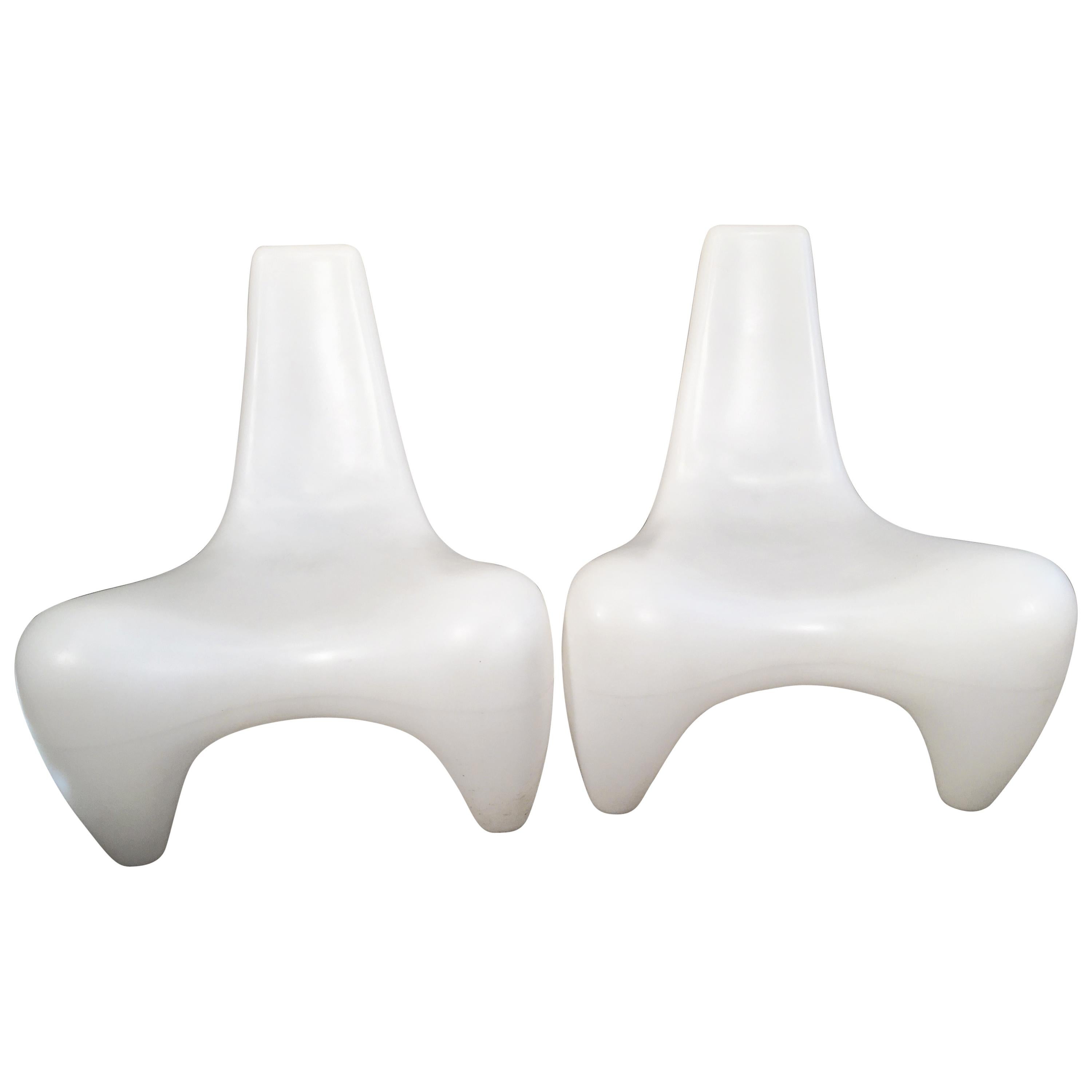 Pair of White "Spidlight" Chairs by Douglas Mont for Jetnet with Interior Lights For Sale