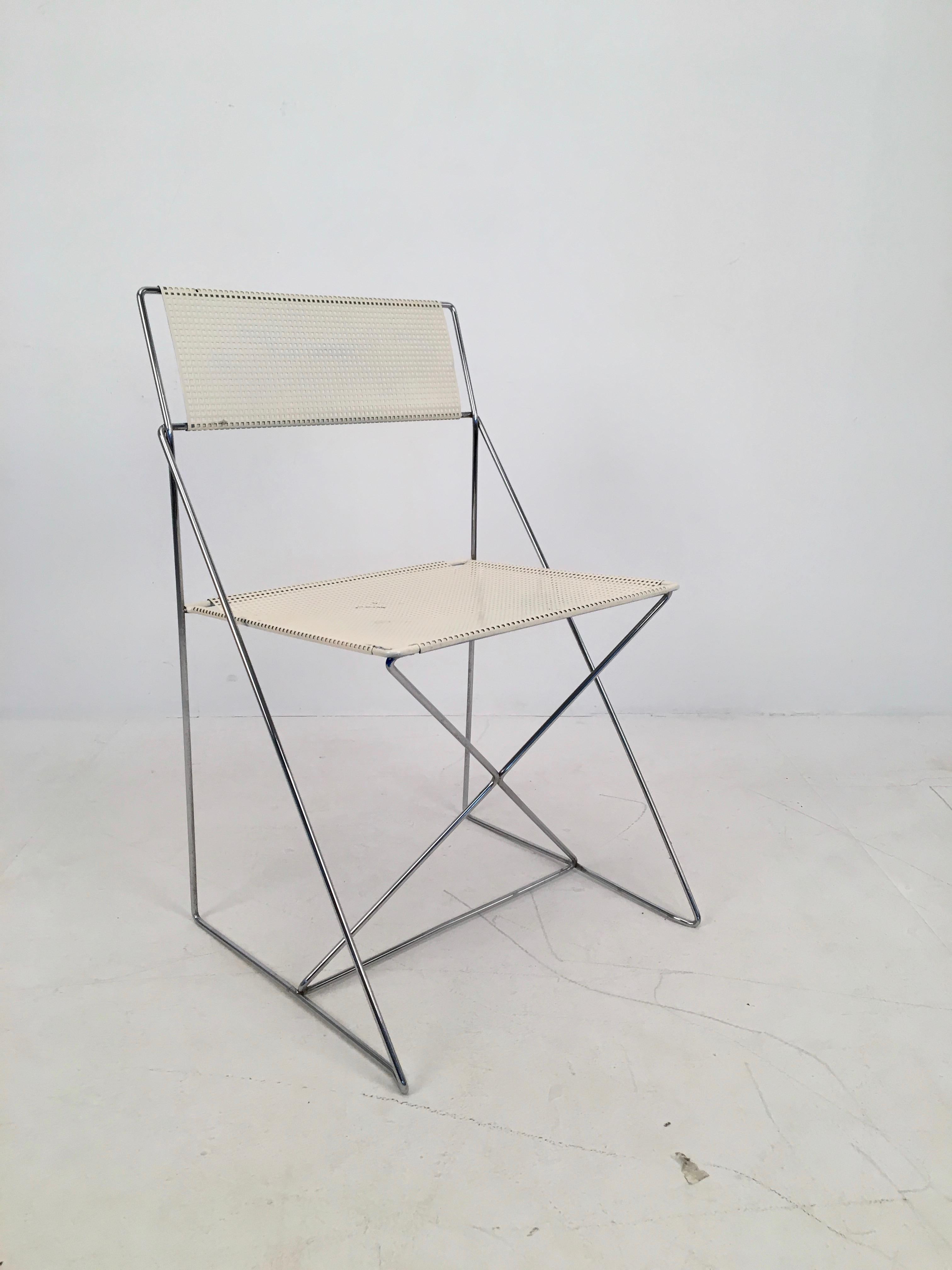Plated White Stacking X-Line Chairs by N. Jørgen Haugesen for Hybodan, Pair, circa 1970 For Sale