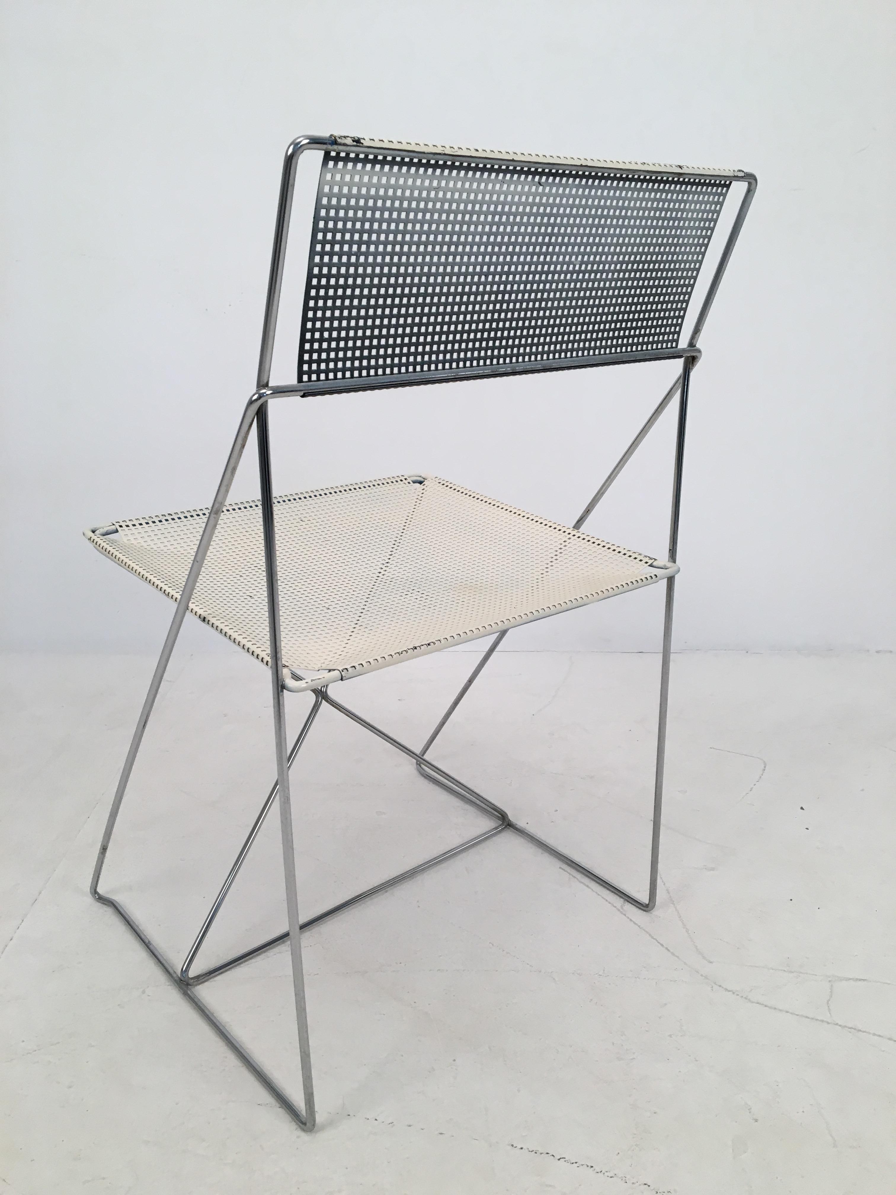 Chrome White Stacking X-Line Chairs by N. Jørgen Haugesen for Hybodan, Pair, circa 1970 For Sale