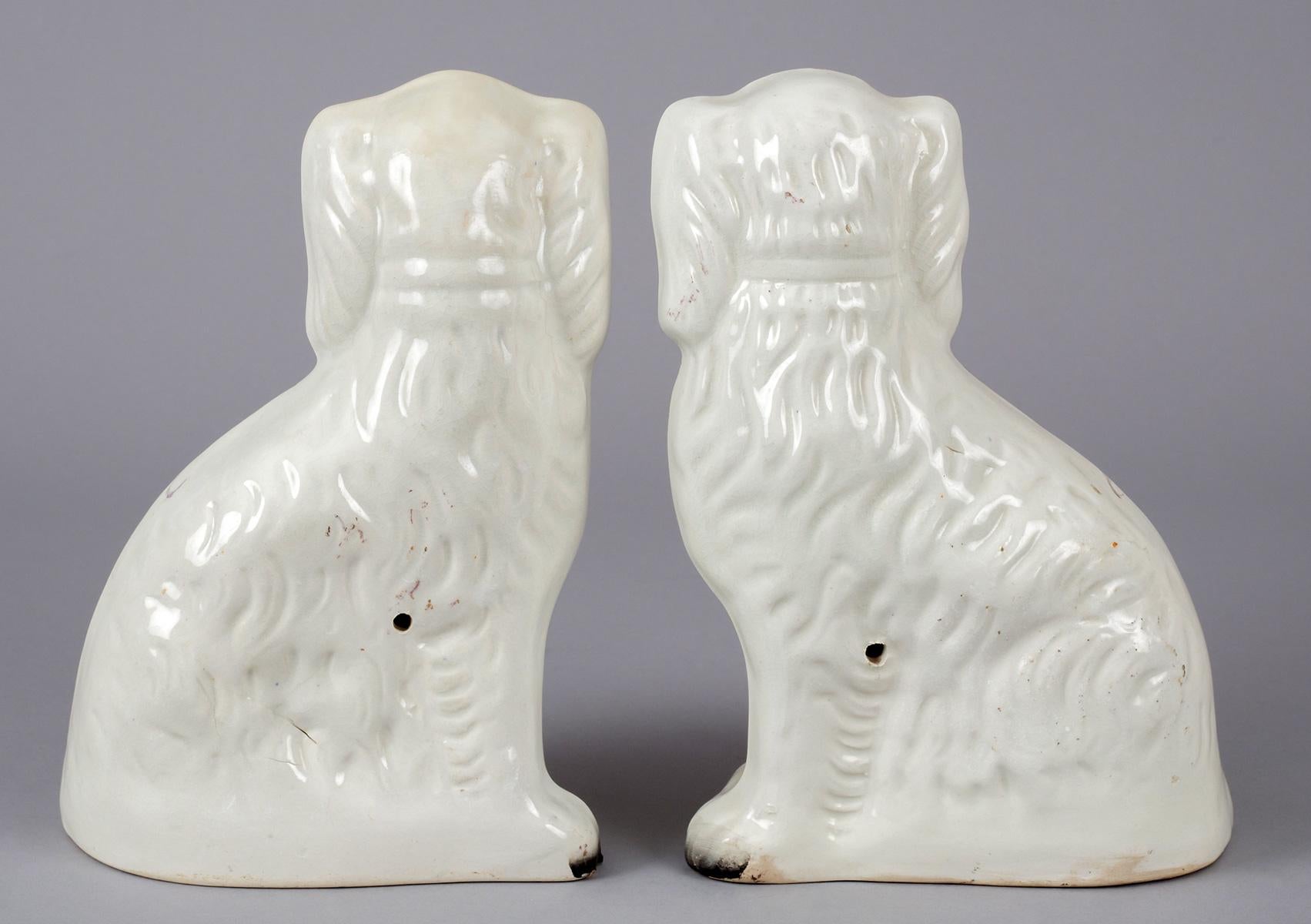 Victorian Pair of White Staffordshire Dogs
