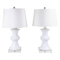 Pair of White Stephen Gerould Table Lamps with Lucite Bases