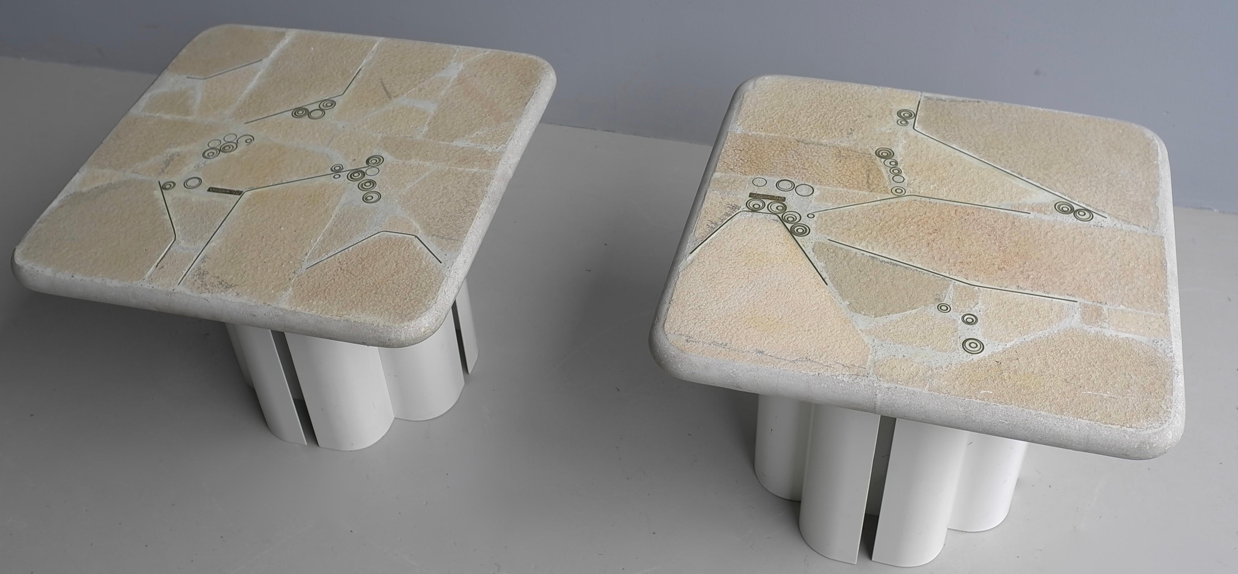 Paire de tables basses d'art en pierre et béton blanc par Marcus Kingma Milieu du siècle dernier en vente 2