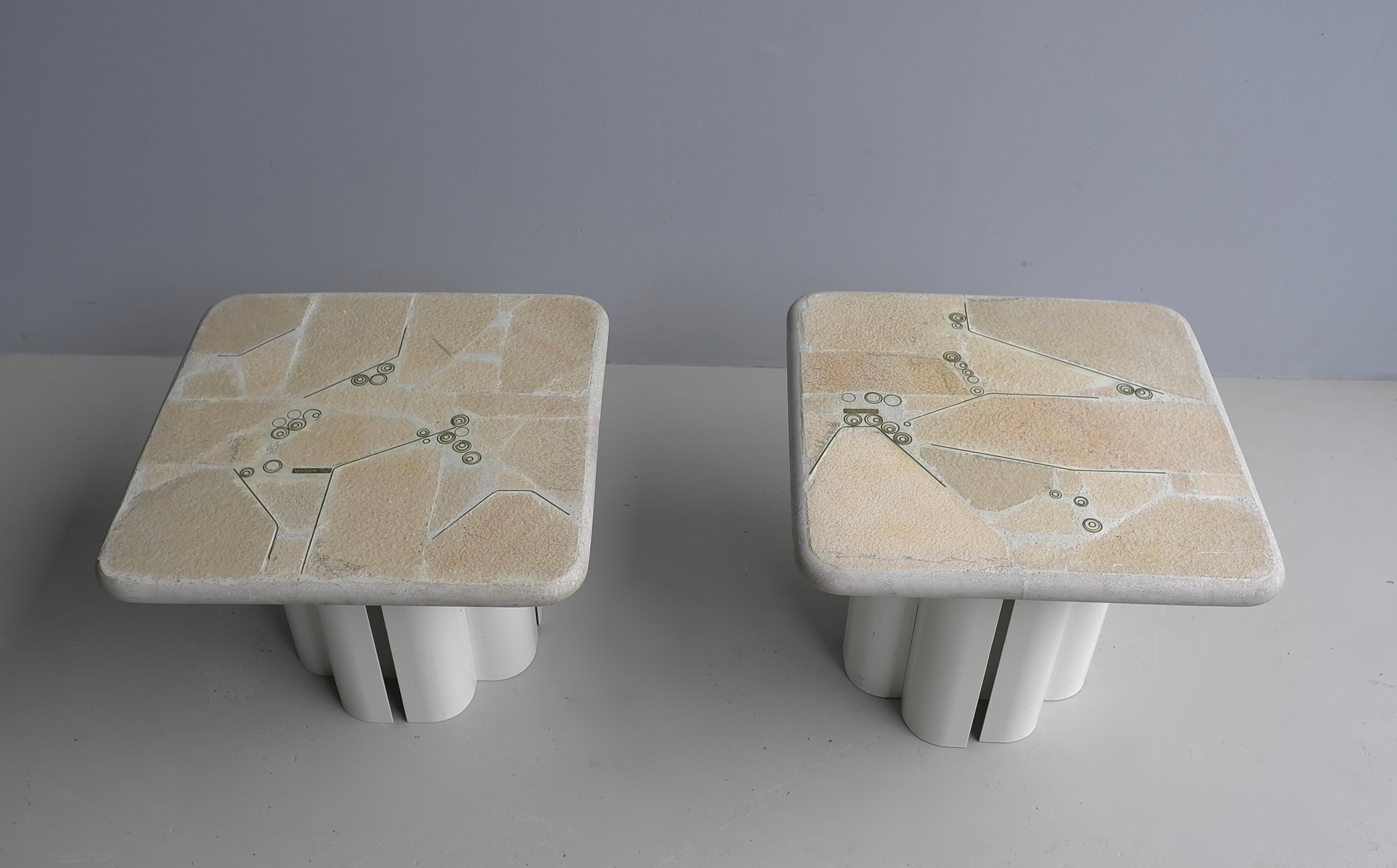 Paire de tables basses d'art en pierre et béton blanc par Marcus Kingma Milieu du siècle dernier en vente 3