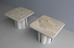 Pair of White Stone and Concrete Art Coffee Tables by Marcus Kingma