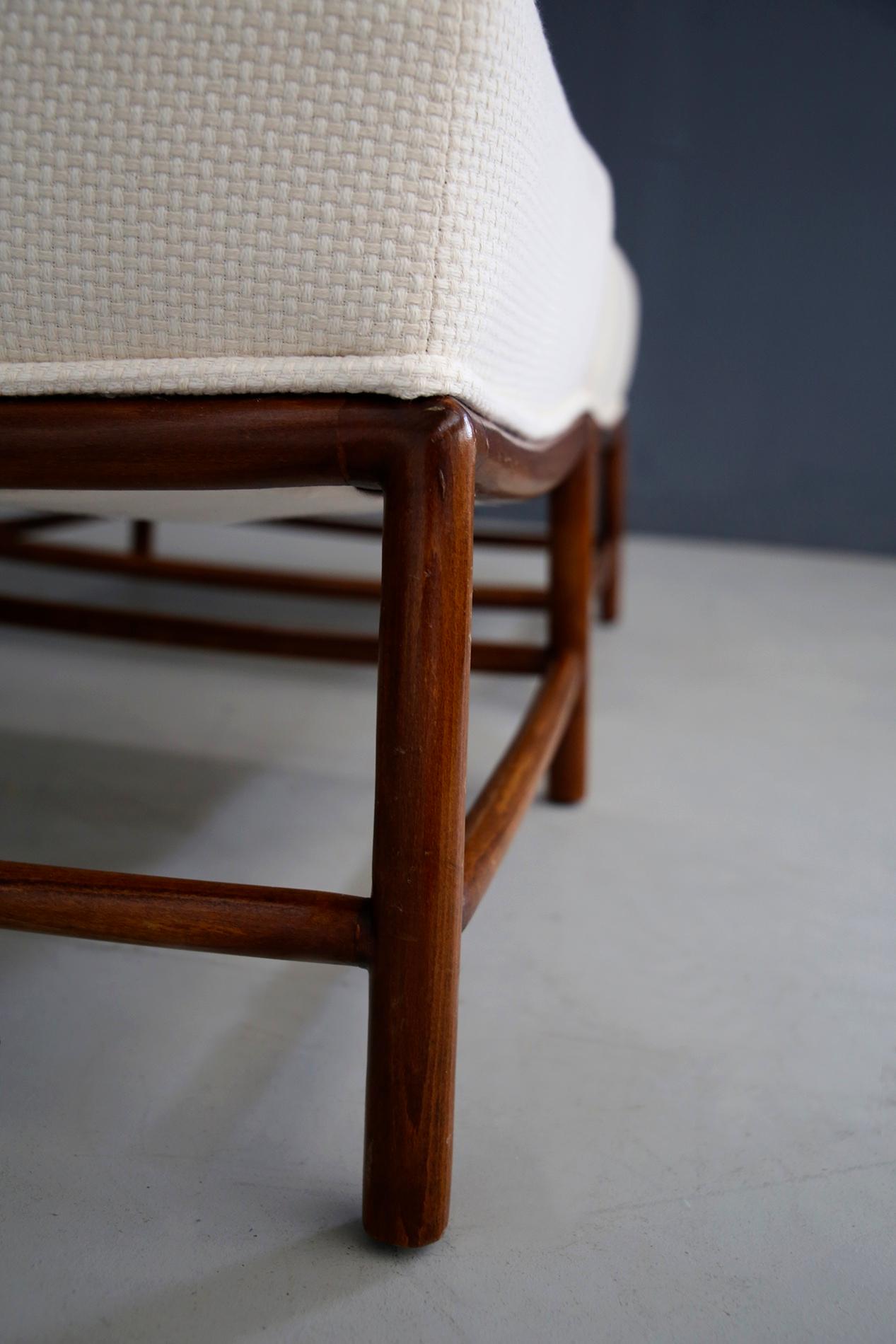 Pair of white Stools by T.H. Robsjohn-Gibbings in Fabric and Wood Restored 1950s In Good Condition In Milano, IT