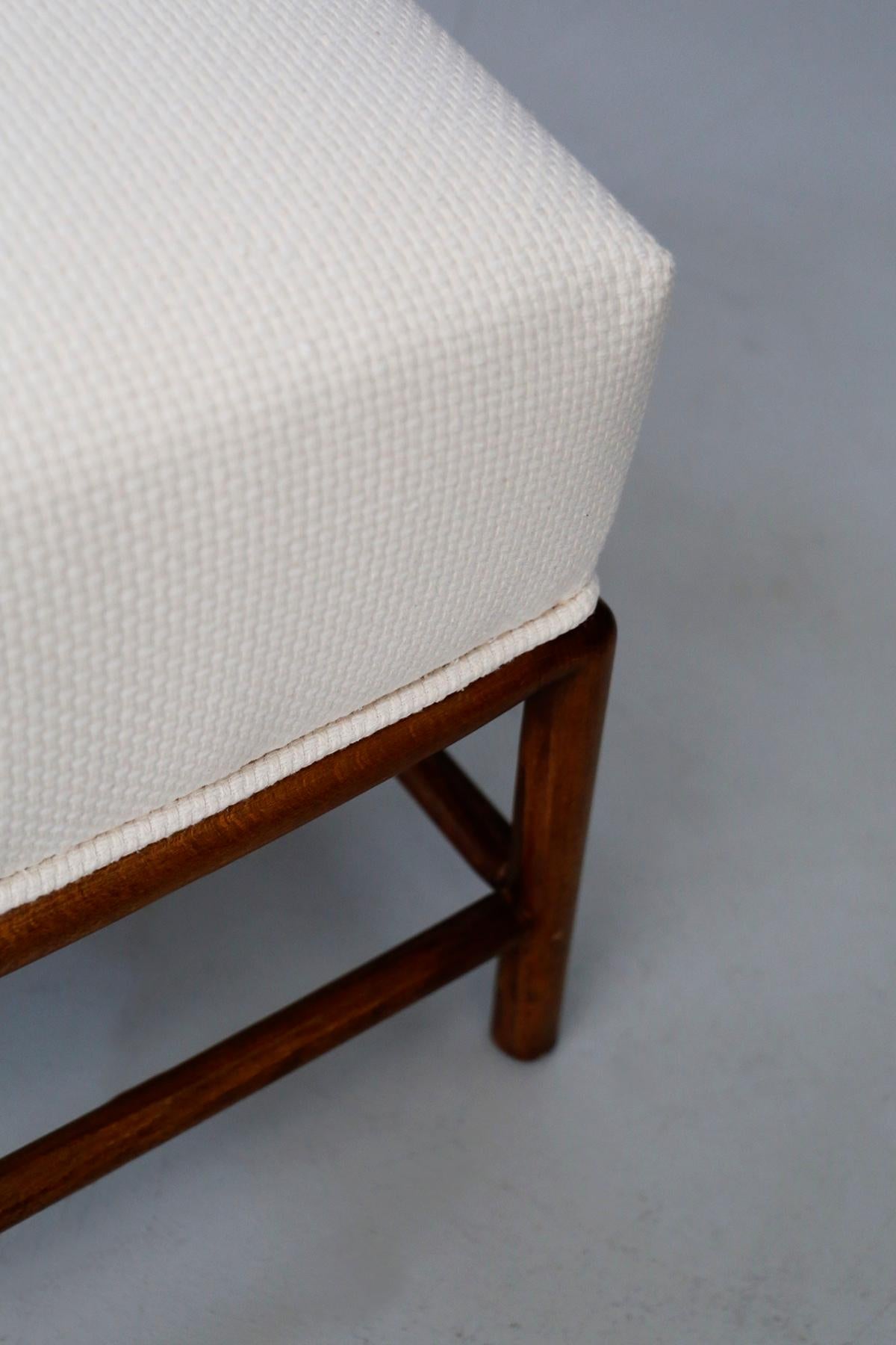 Mid-20th Century Pair of white Stools by T.H. Robsjohn-Gibbings in Fabric and Wood Restored 1950s