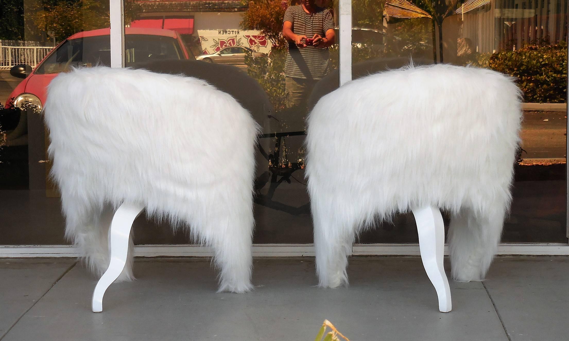 Pair of White Surreal Faux Fur Lounge Chairs 1