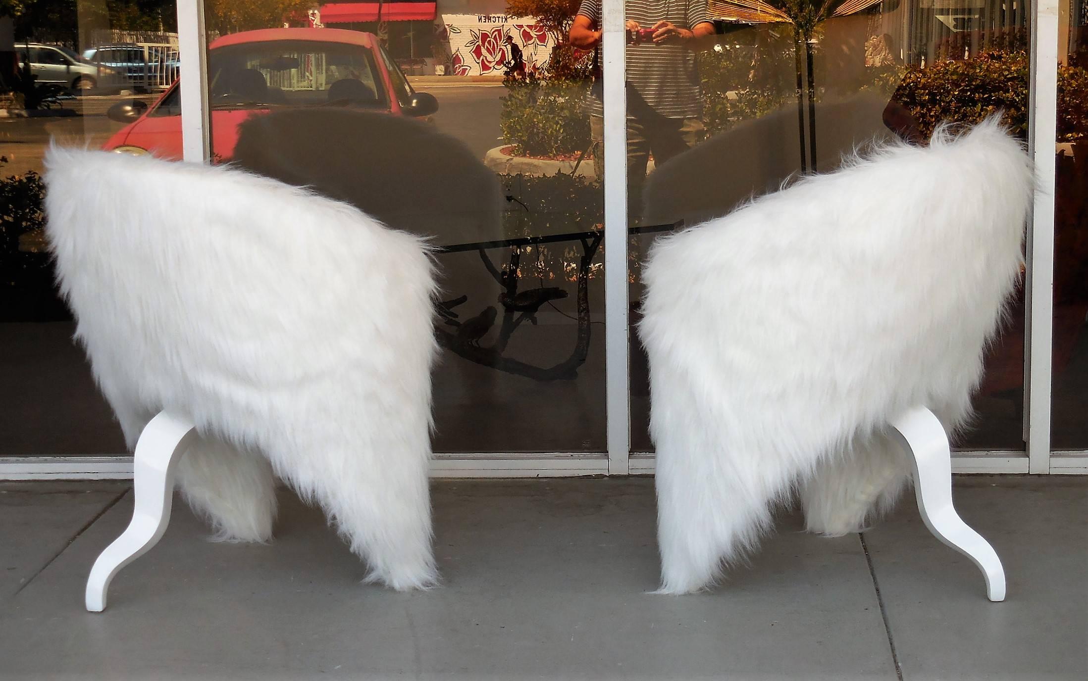 Late 20th Century Pair of White Surreal Faux Fur Lounge Chairs