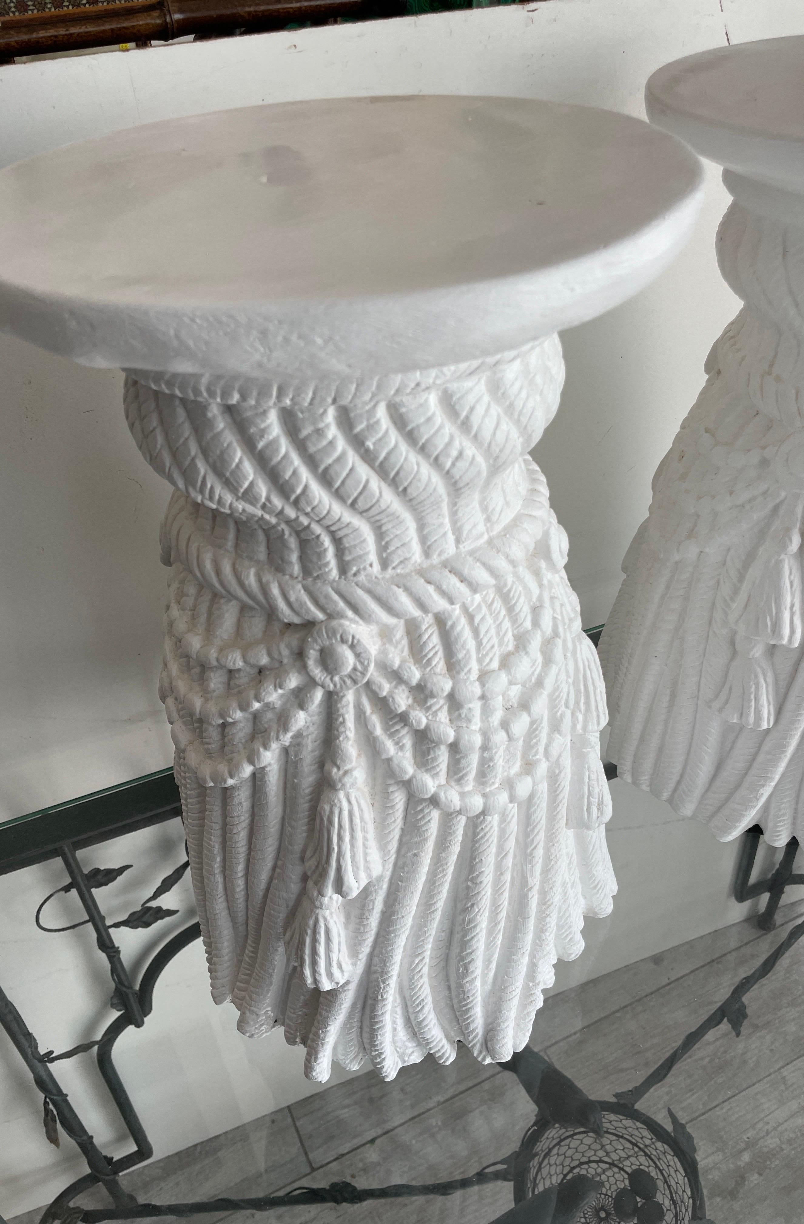 Pair of White Swag & Tassel Side / Drinks Tables For Sale 3