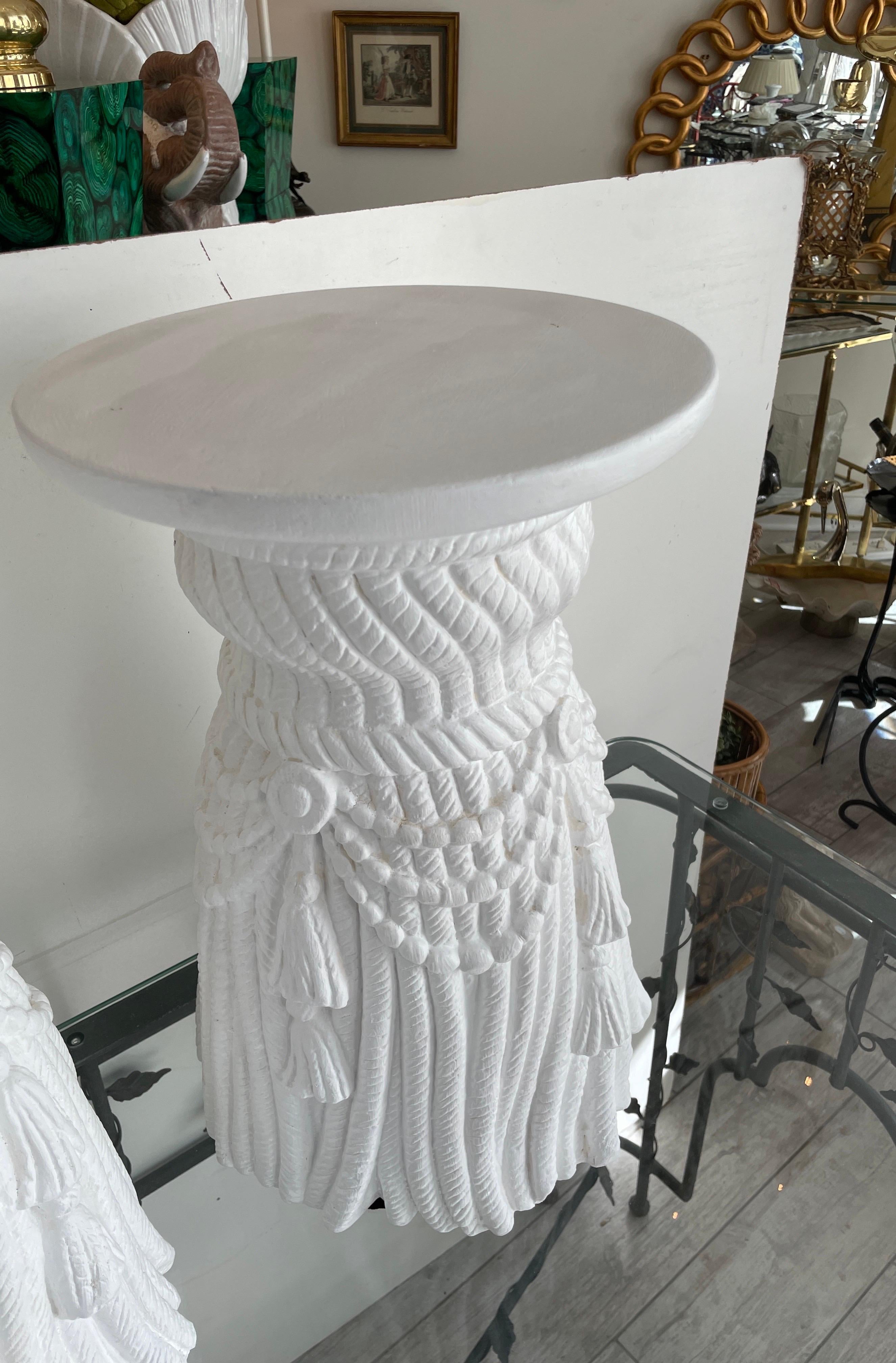 Pair of White Swag & Tassel Side / Drinks Tables For Sale 4