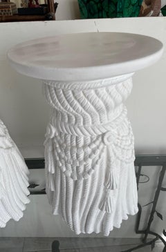 Pair of White Plaster Swag Drinks Tables, Hollywood Regency, 1970s
