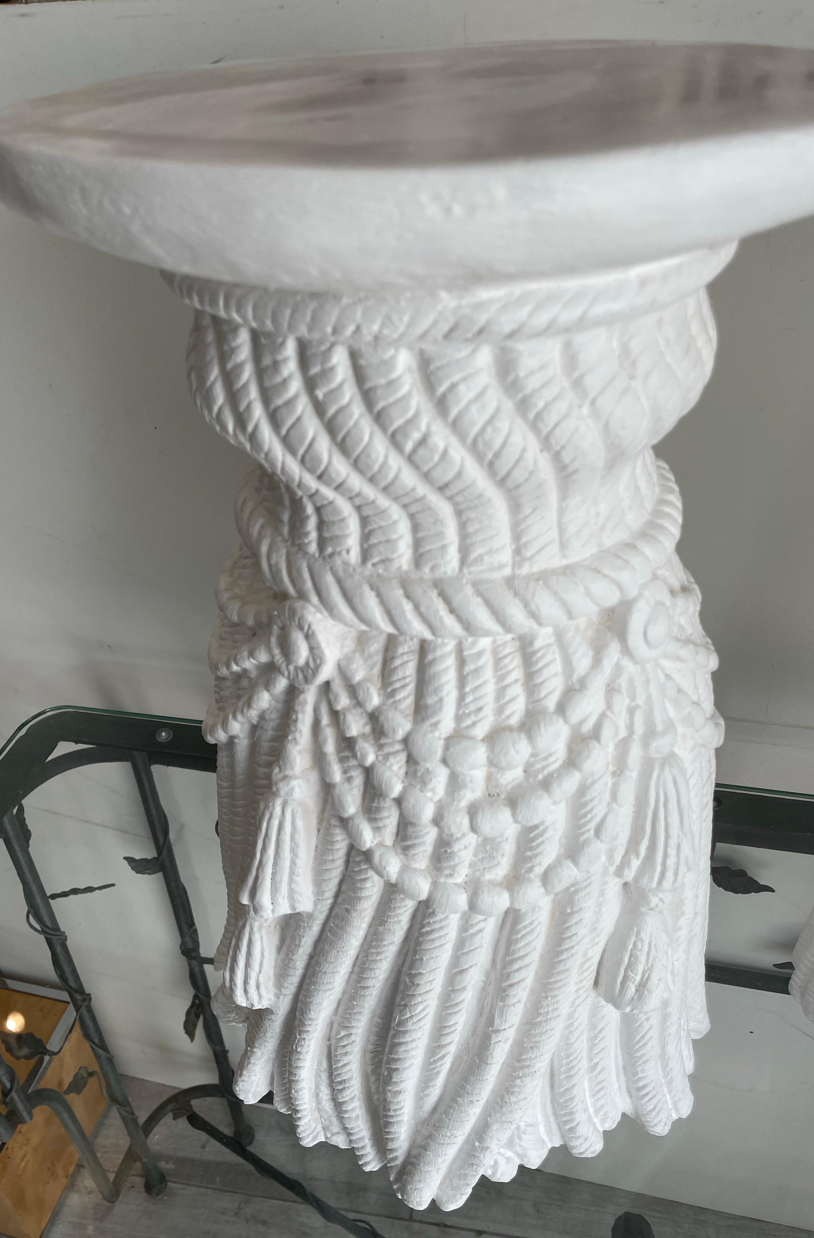 Hollywood Regency Pair of White Swag & Tassel Side / Drinks Tables For Sale