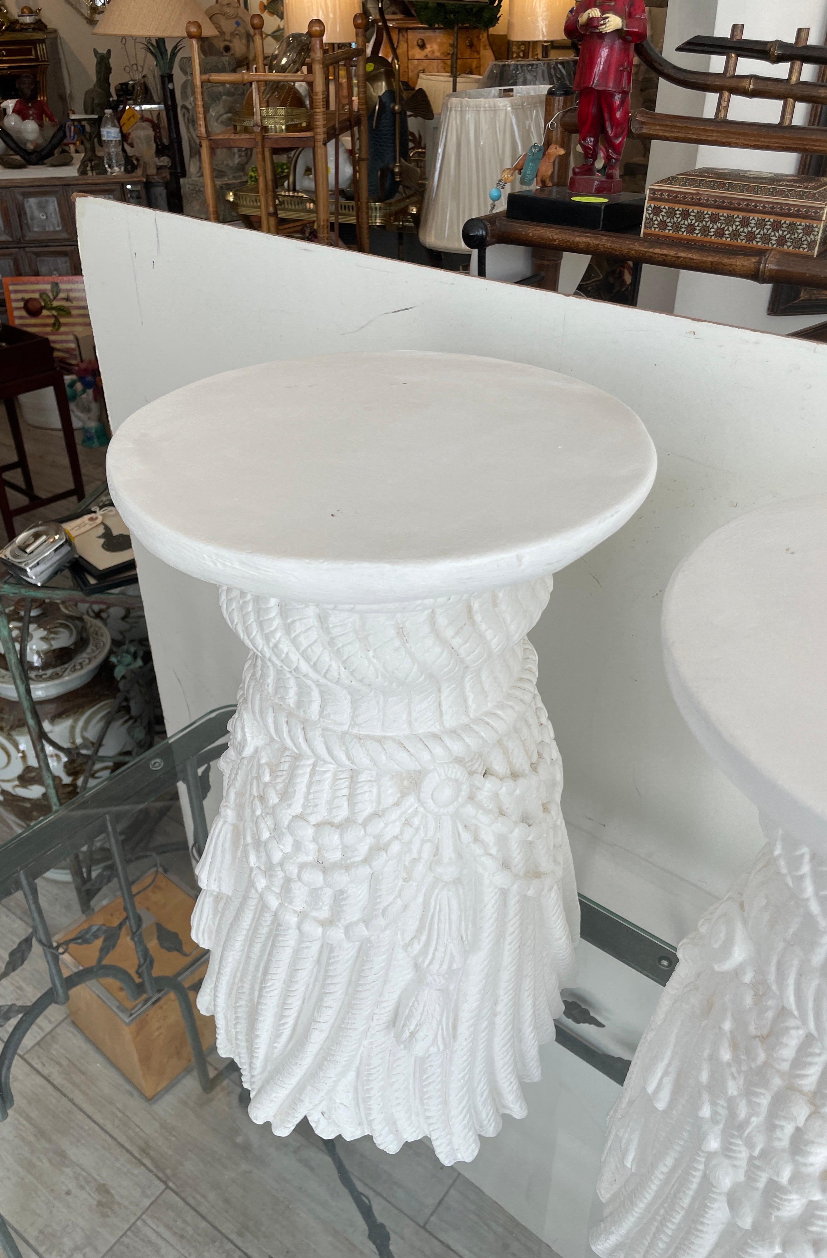 Pair of White Swag & Tassel Side / Drinks Tables For Sale 1