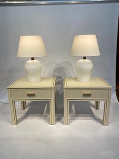 Pair of White Swirl Murano Glass Table Lamps 1970s Italian Hollywood Regency
