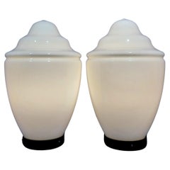 Pair of White Table Lamp Murano Glass 1930