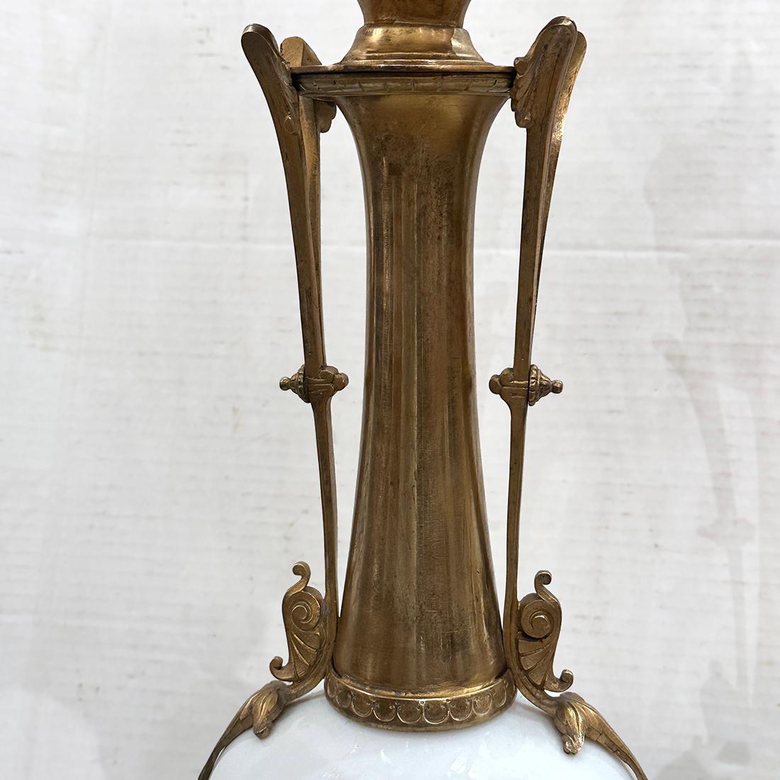 Bronze Pair of  White Table Lamps For Sale