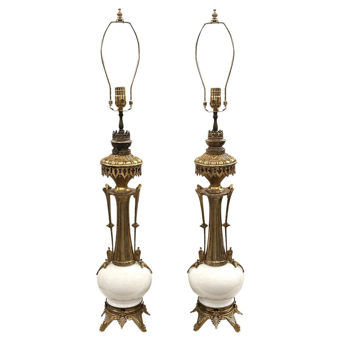 Pair of  White Table Lamps For Sale