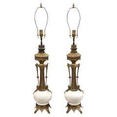 Used Pair of  White Table Lamps