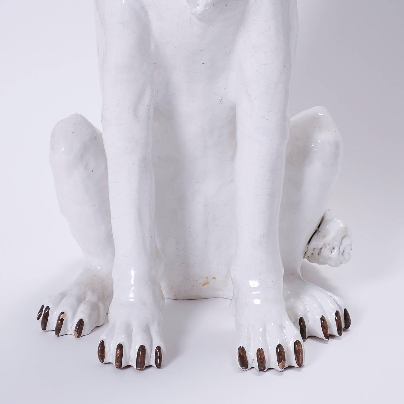 Italian Pair of White Terracotta Lions For Sale