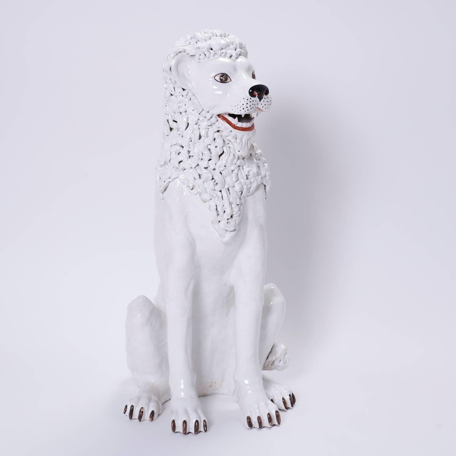Pair of White Terracotta Lions In Excellent Condition For Sale In Palm Beach, FL