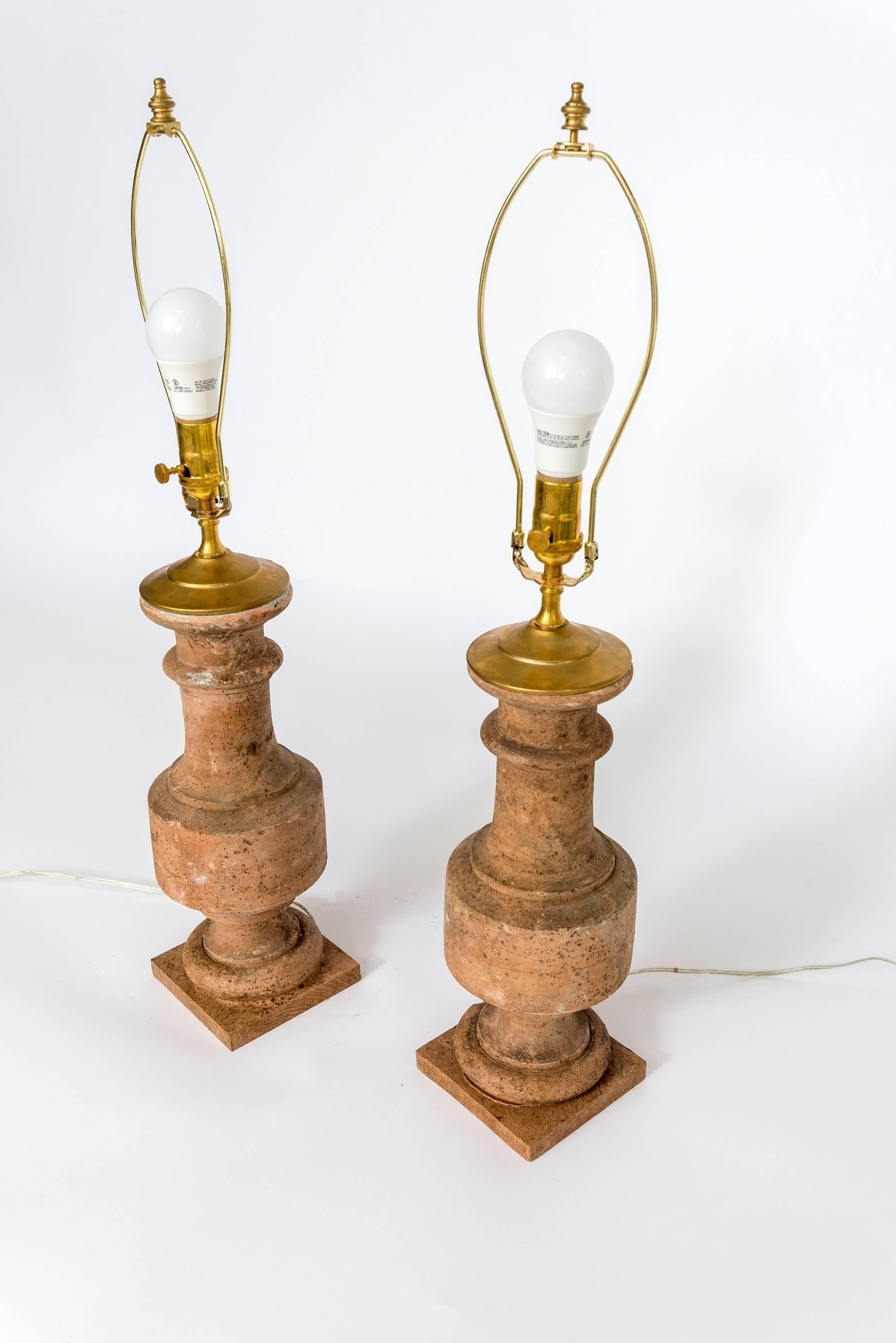 Pair of White Terracotta Baluster Table Lamps 5