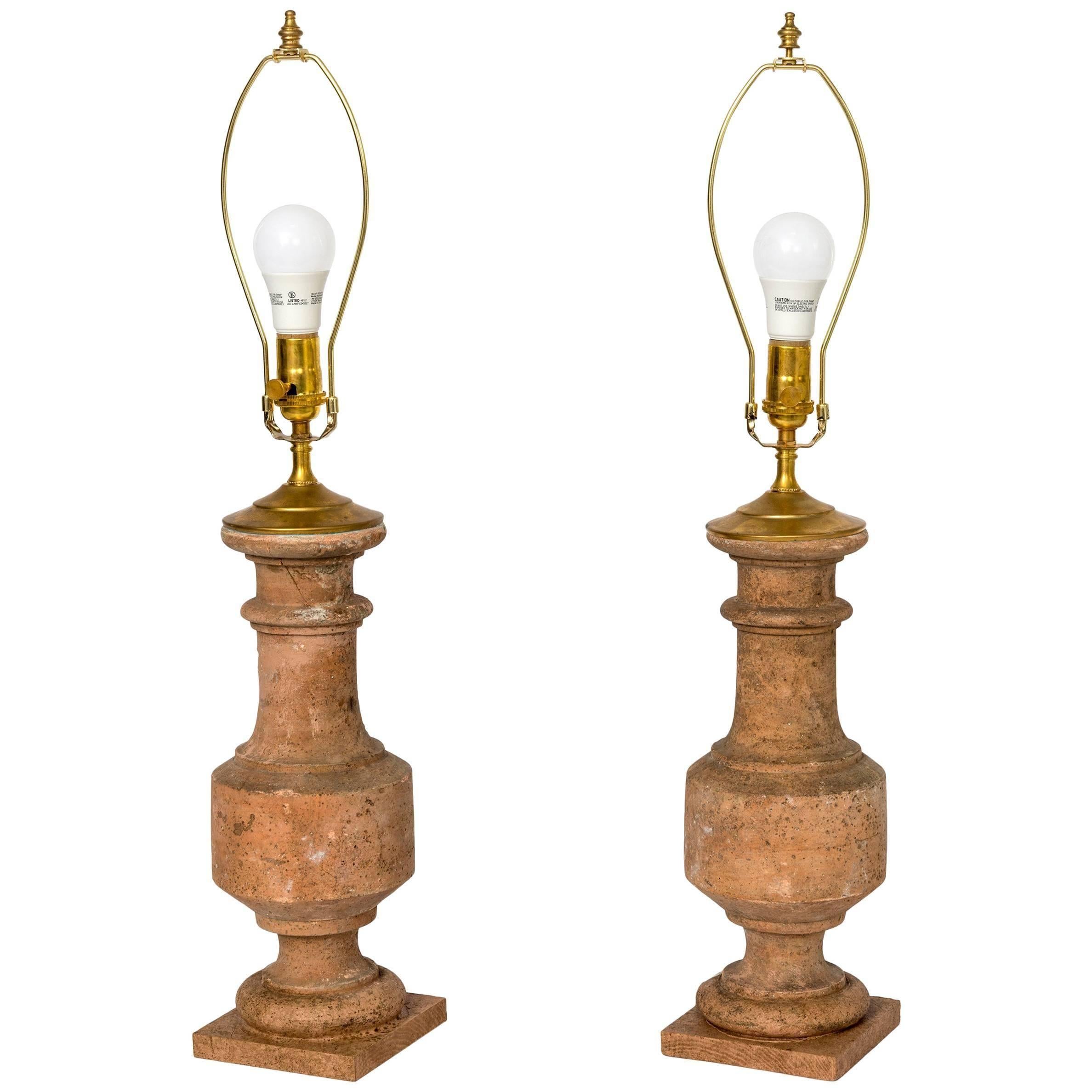 Pair of White Terracotta Baluster Table Lamps