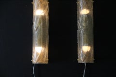 Pair of White Textured Murano Glass Sconces, Draped Wall Lights, Mazzega Style