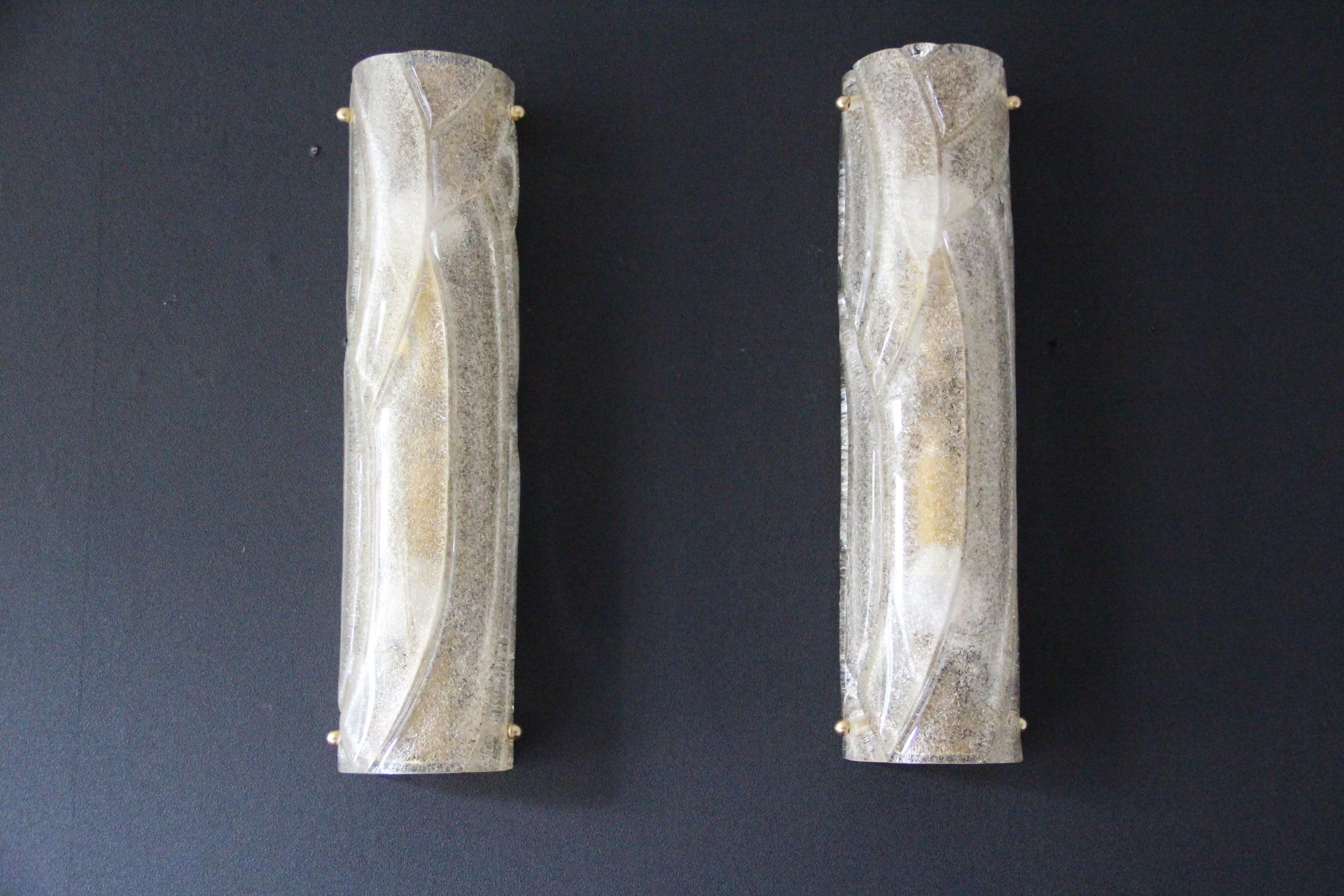 Pareja de Apliques de Cristal de Murano Blanco Texturado, Estilo Mazzega en venta 1