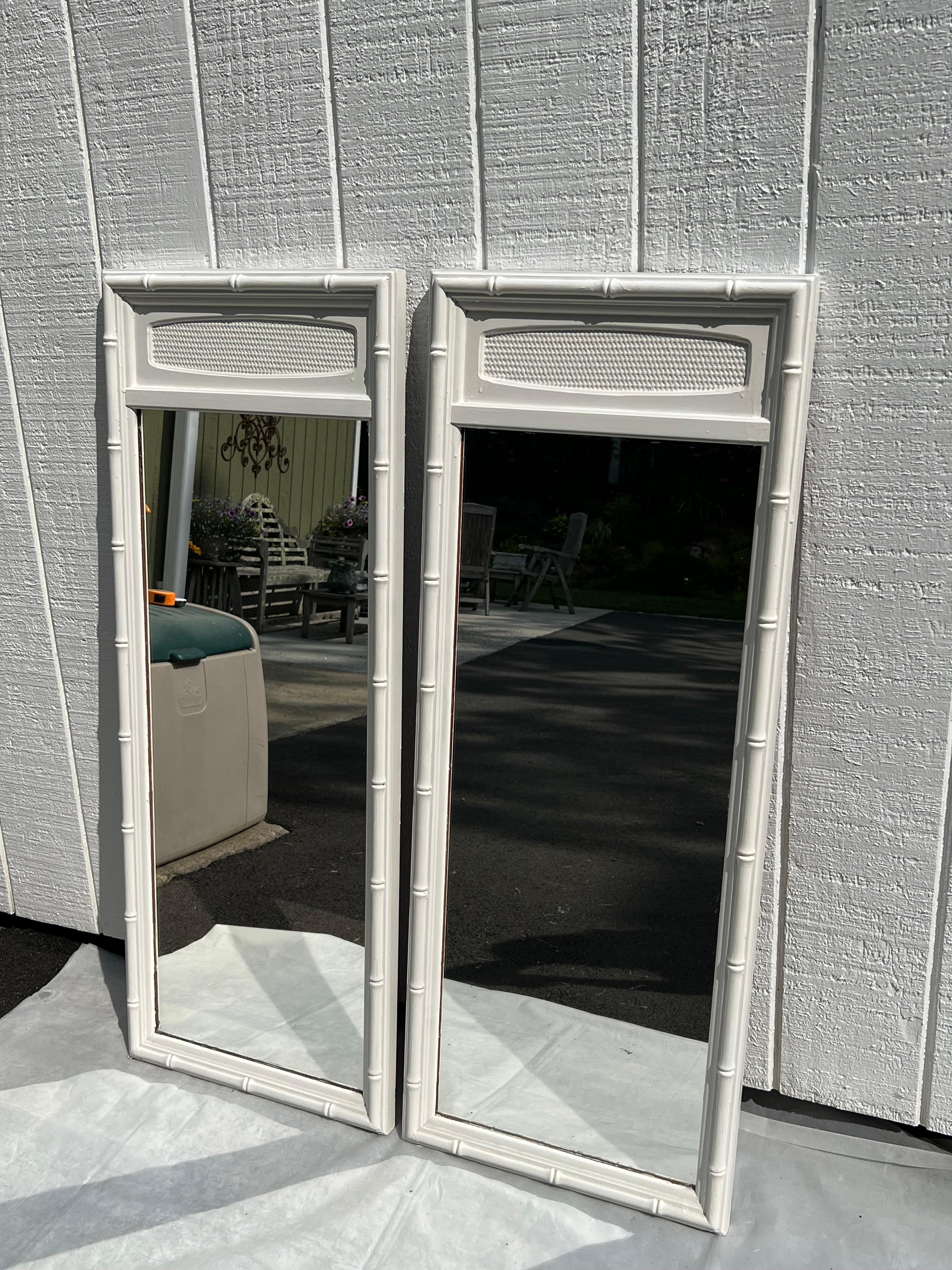 Pair of White Thomasville Faux Bamboo Mirrors For Sale 12