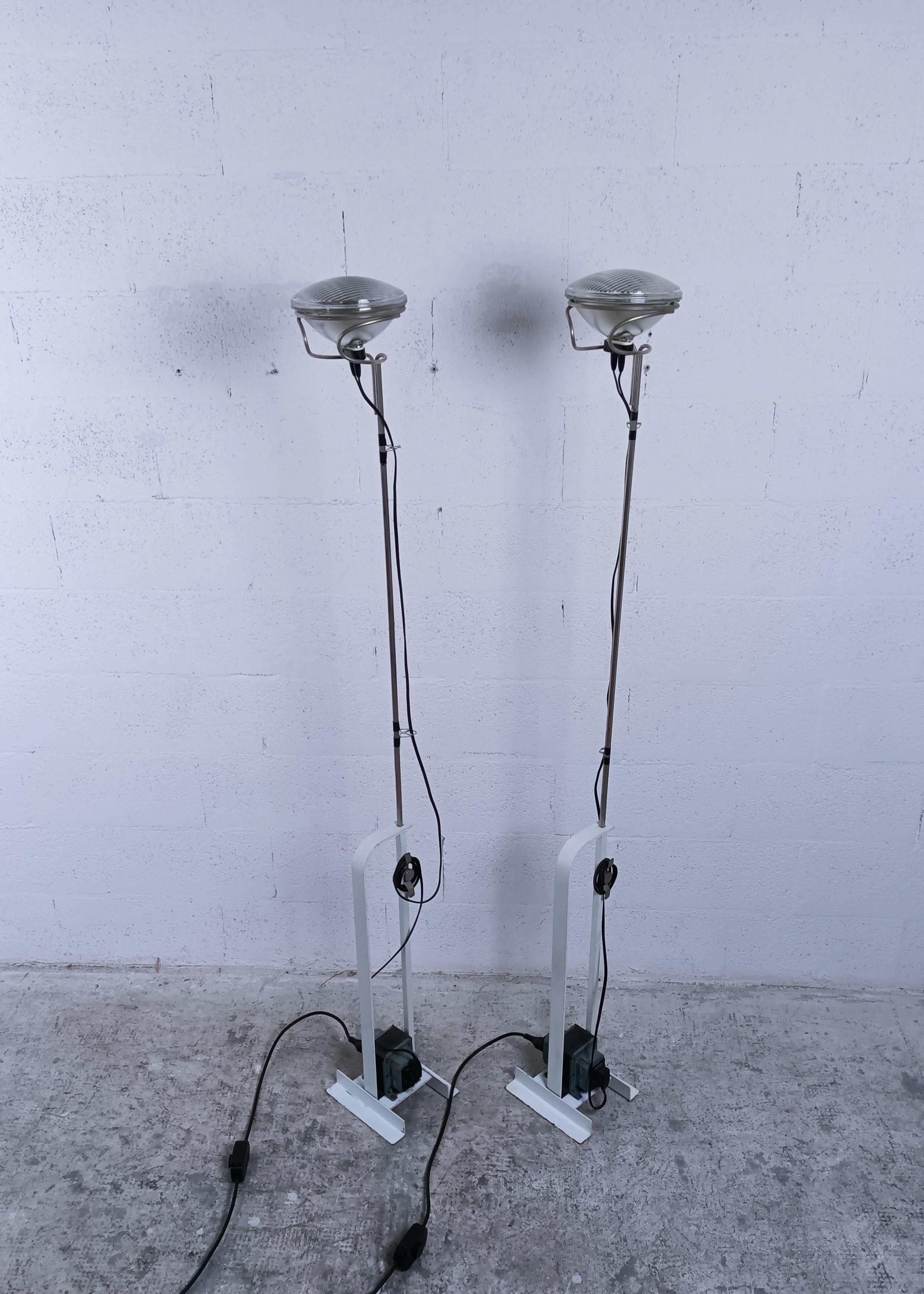 Mid-Century Modern Pair of White Toio Floor Lamps by Achille e Piergiacomo Castiglioni for Flos 60s