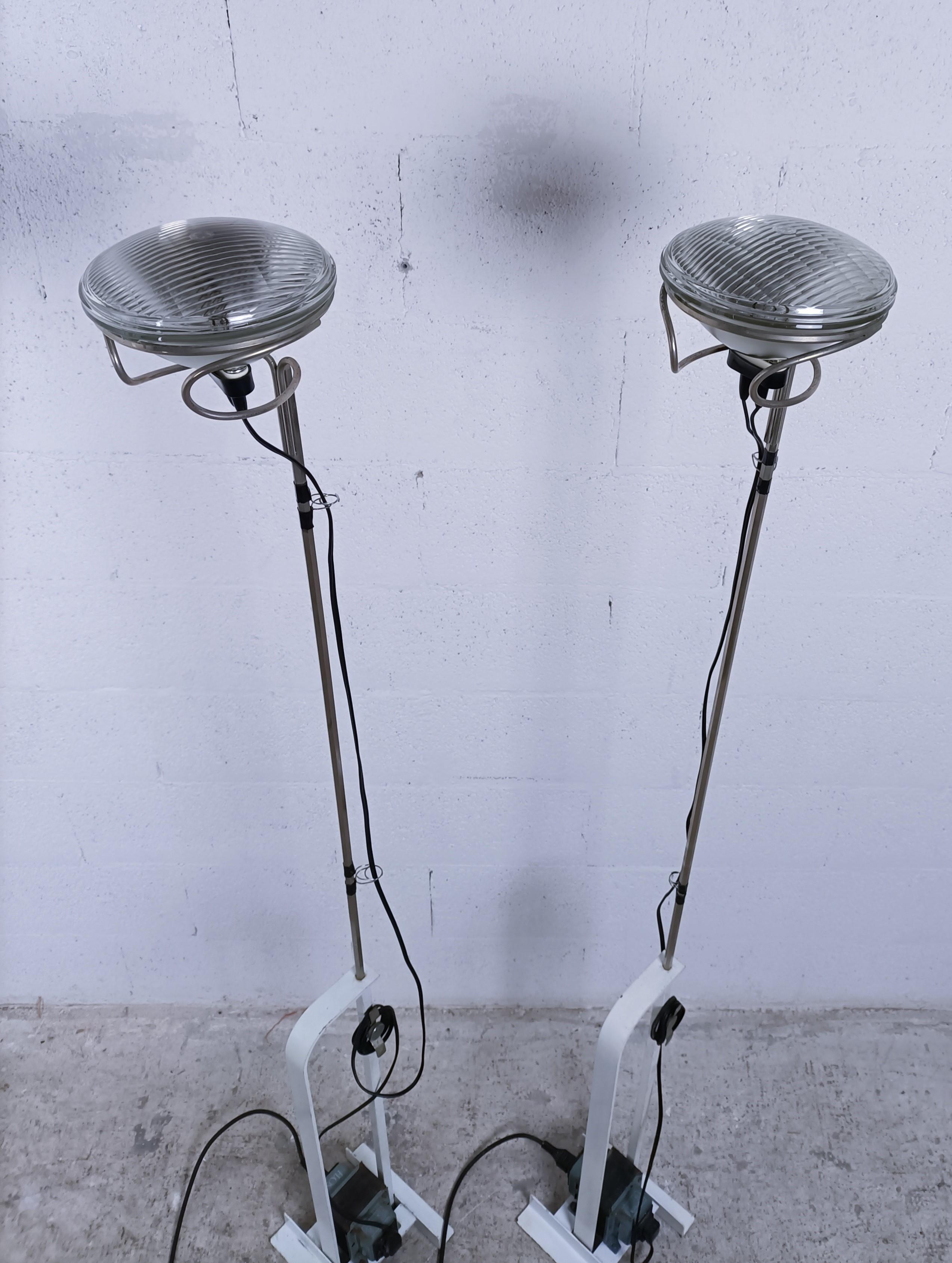 Italian Pair of White Toio Floor Lamps by Achille e Piergiacomo Castiglioni for Flos 60s