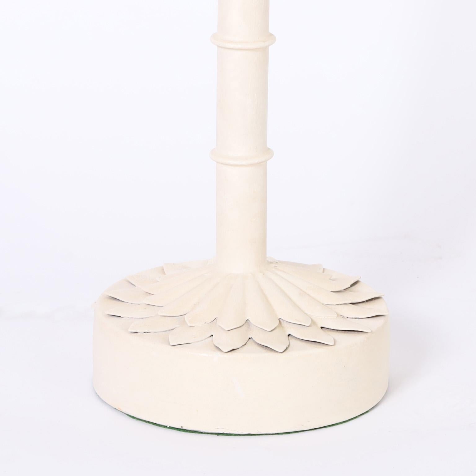 Pair of White Tole Italian Palm Tree Table Lamps For Sale 3