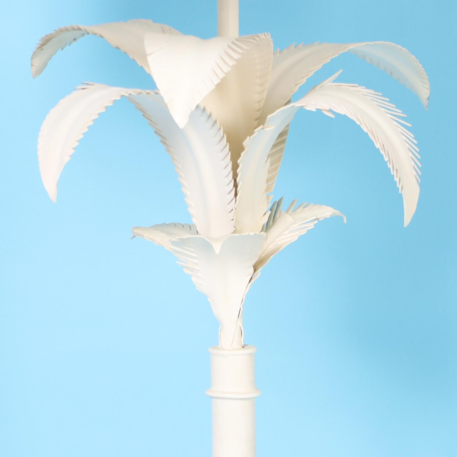 Pair of White Tole Italian Palm Tree Table Lamps For Sale 1