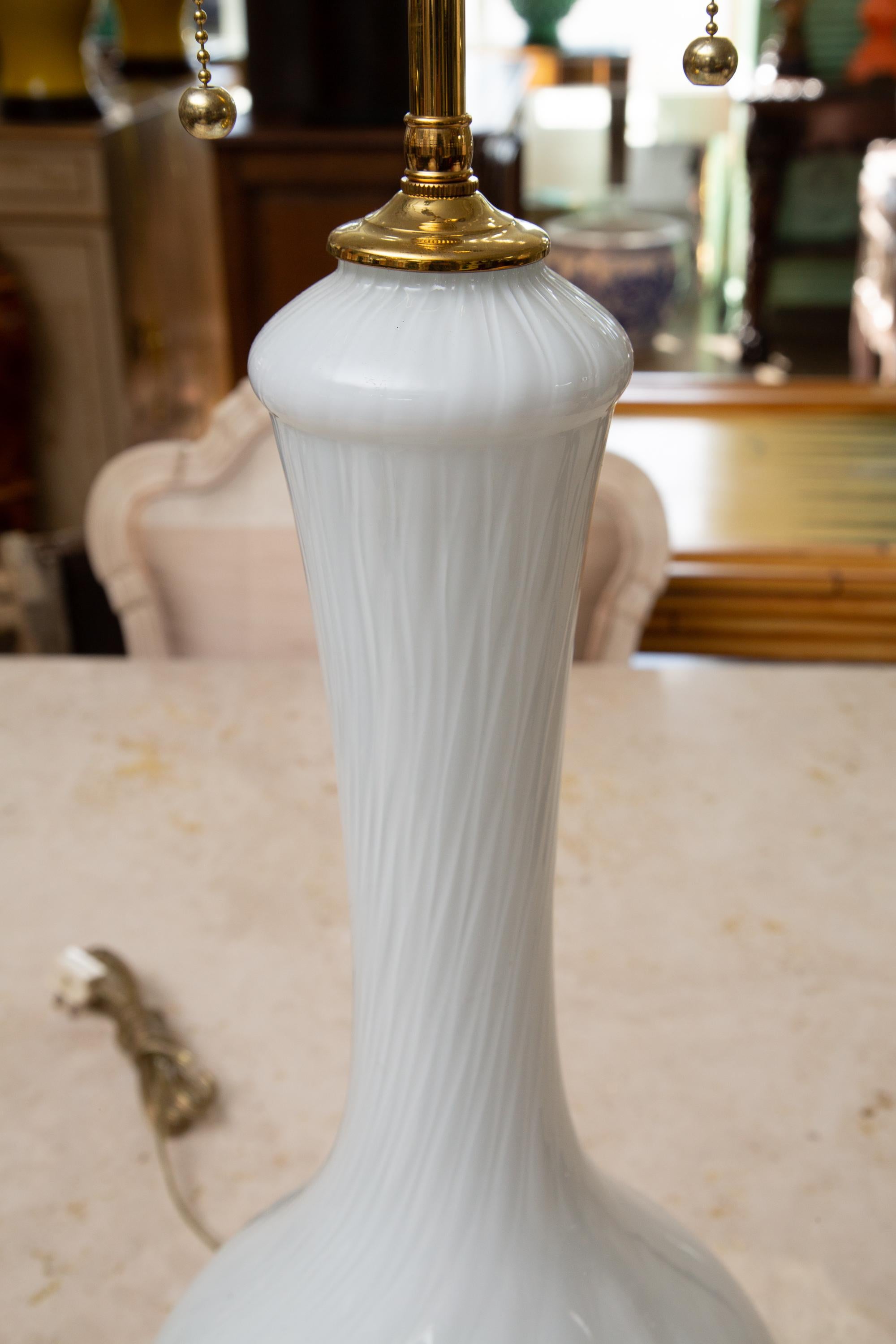 Murano Glass Pair of White Translucent Murano Lamps