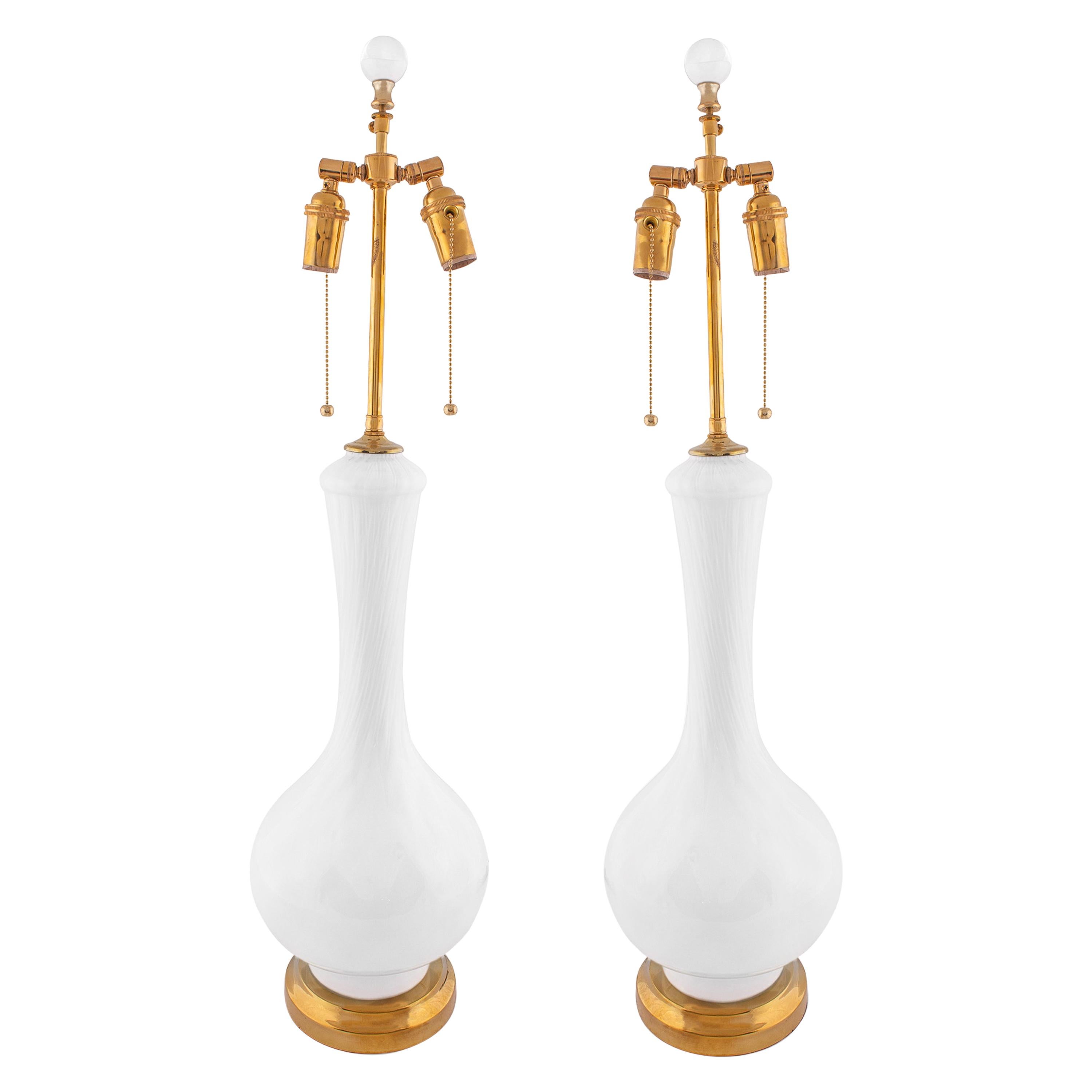 Pair of White Translucent Murano Lamps