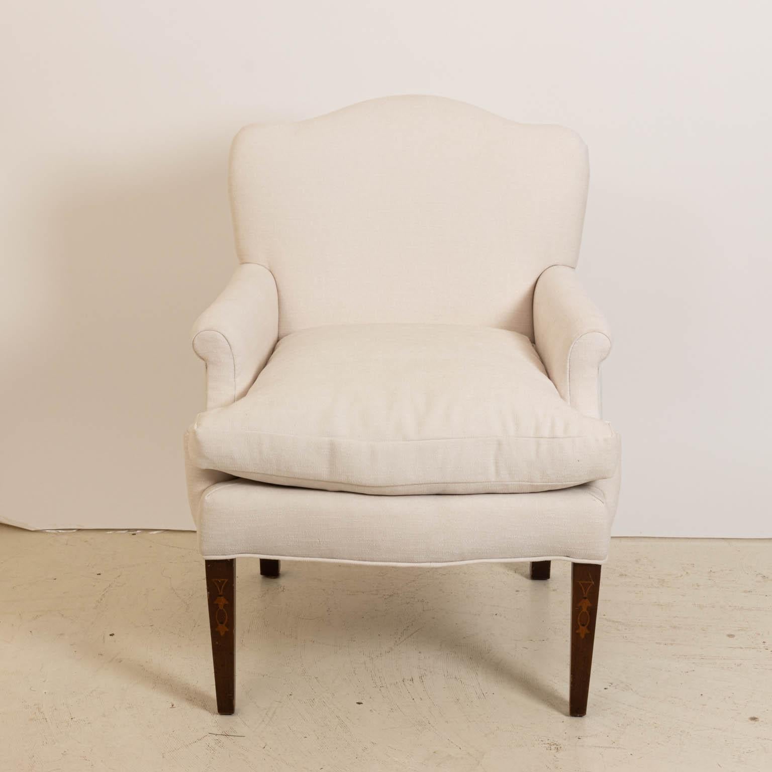 Down Pair of White Upholstered Armchairs