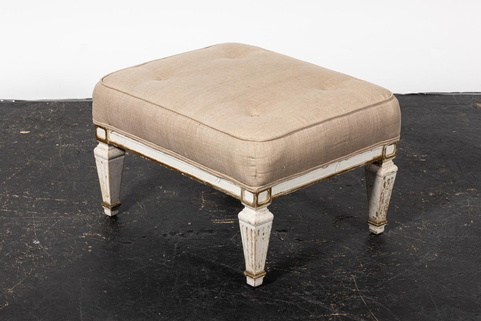 Painted Pair of White Upholstered Benches with Tufted Seats