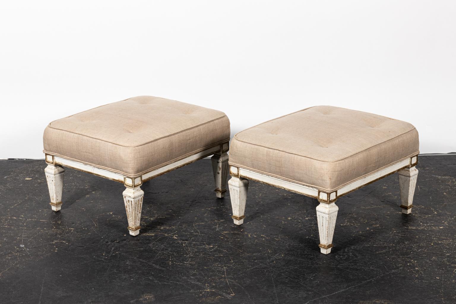 Upholstery Pair of White Upholstered Benches with Tufted Seats