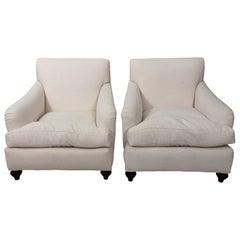 Pair of White Upholstered Bridgewater Style Club Chairs