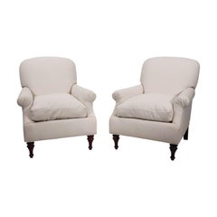 Pair of White Upholstered Country House Club Chairs