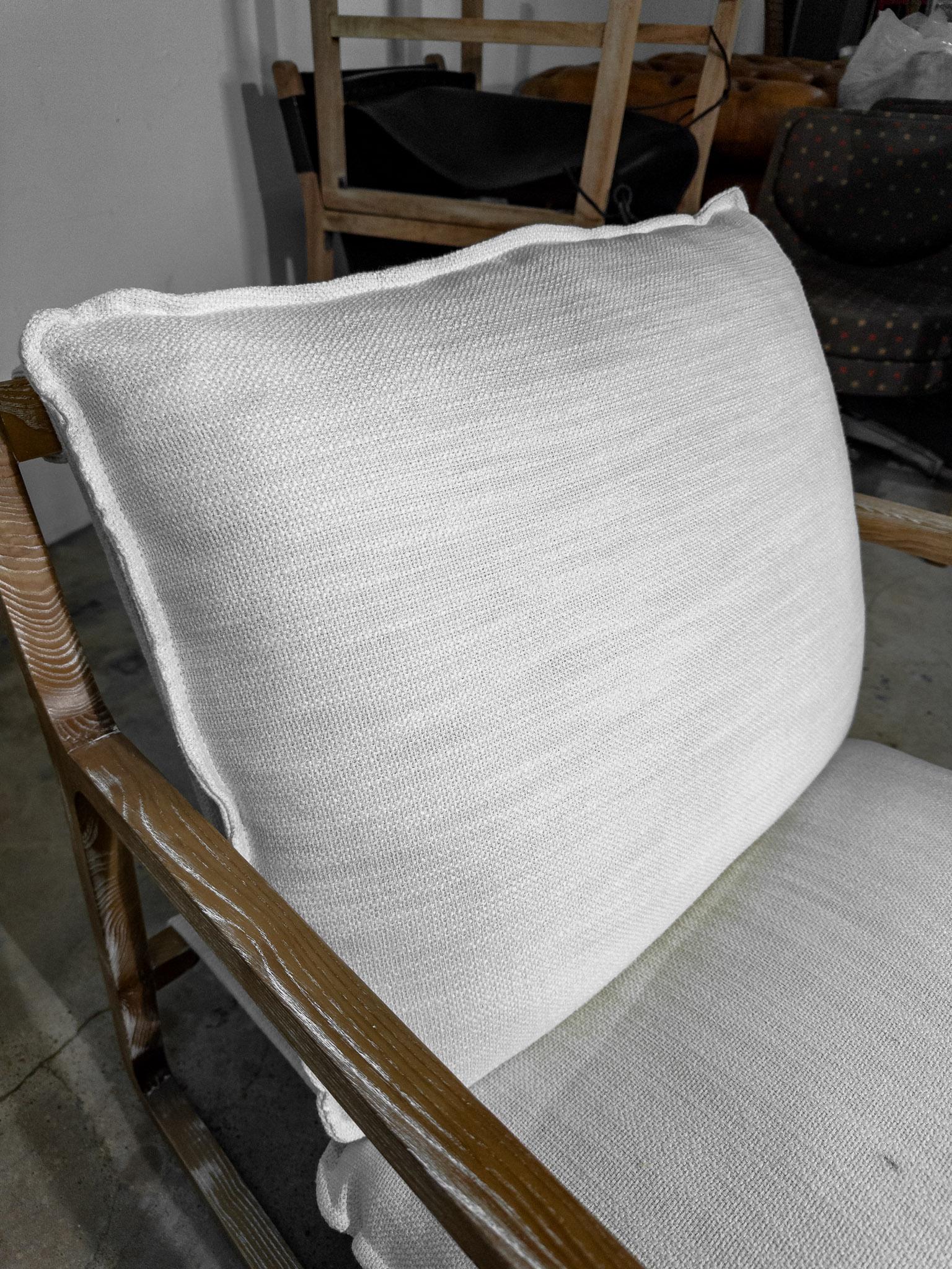 Pair of White Upholstered Sling Chairs with Cushions 3