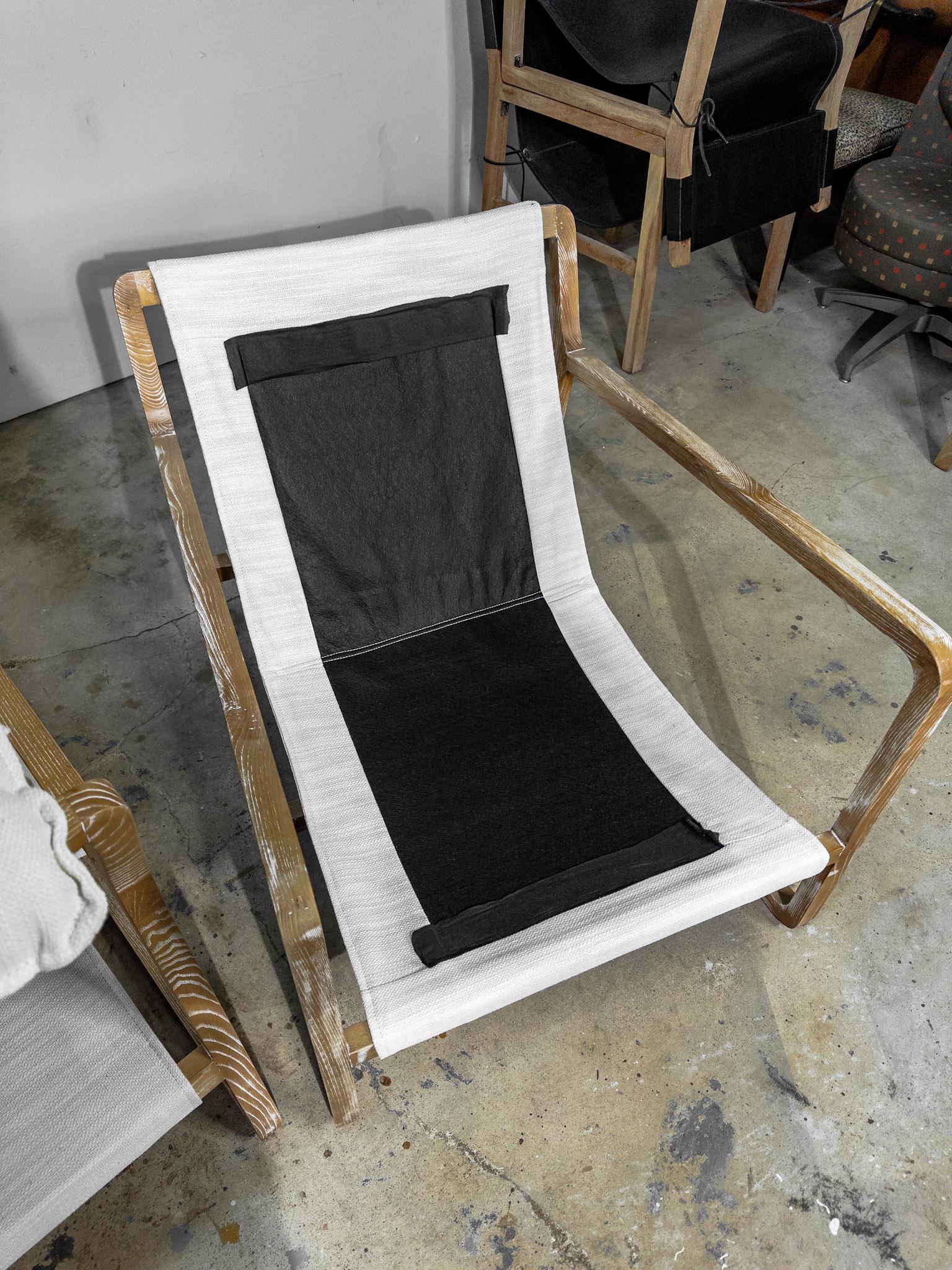 Pair of White Upholstered Sling Chairs with Cushions 7