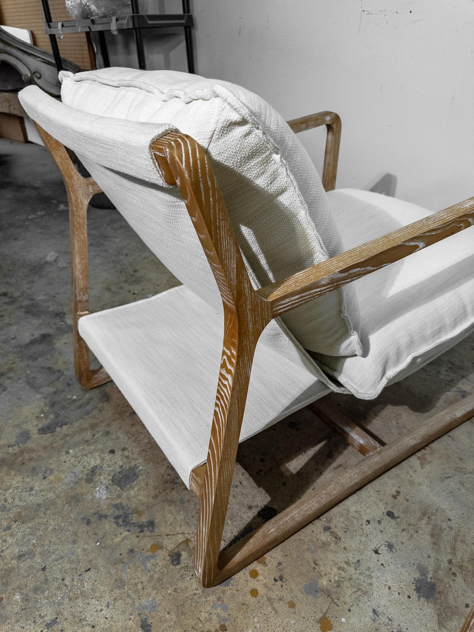 Pair of White Upholstered Sling Chairs with Cushions 8