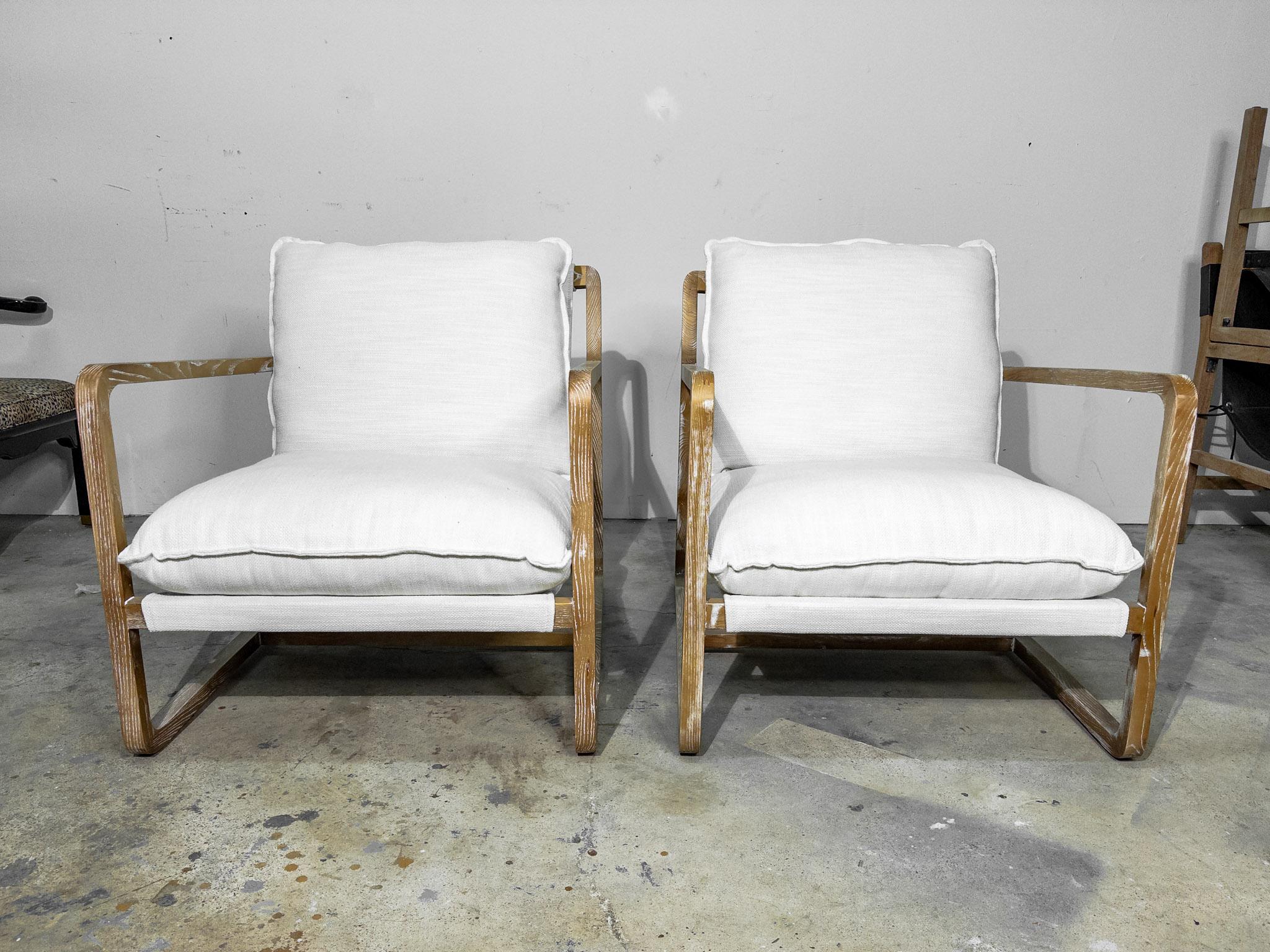 Modern Pair of White Upholstered Sling Chairs with Cushions