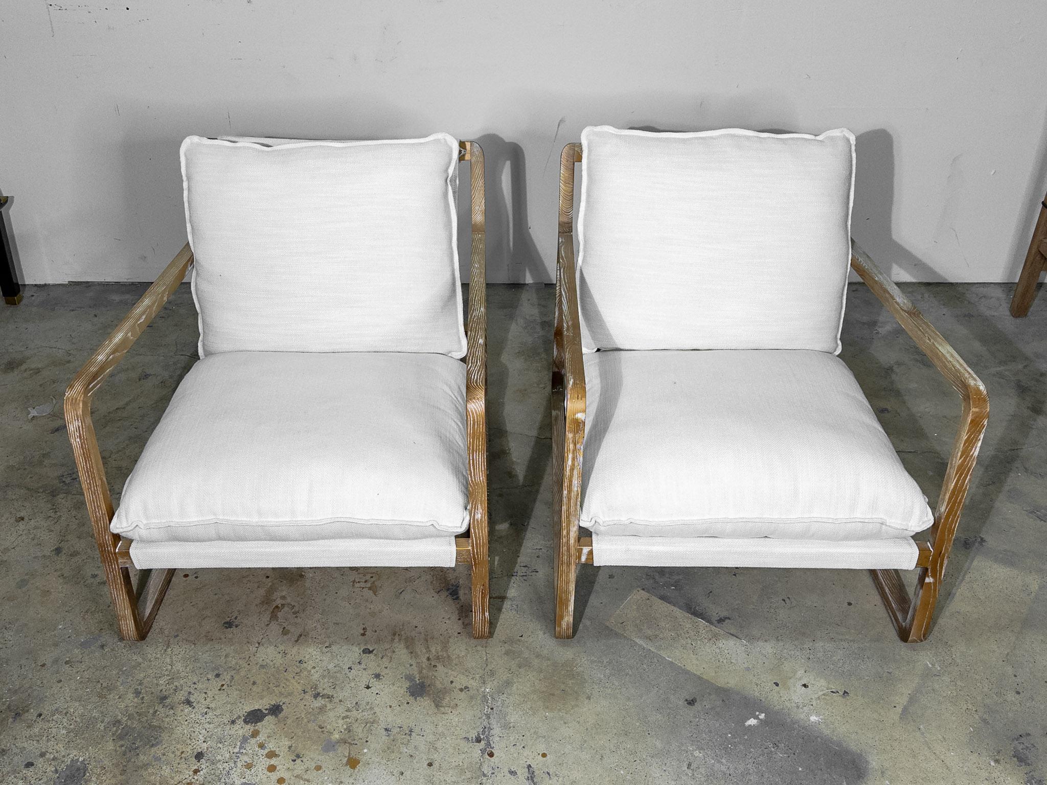 American Pair of White Upholstered Sling Chairs with Cushions