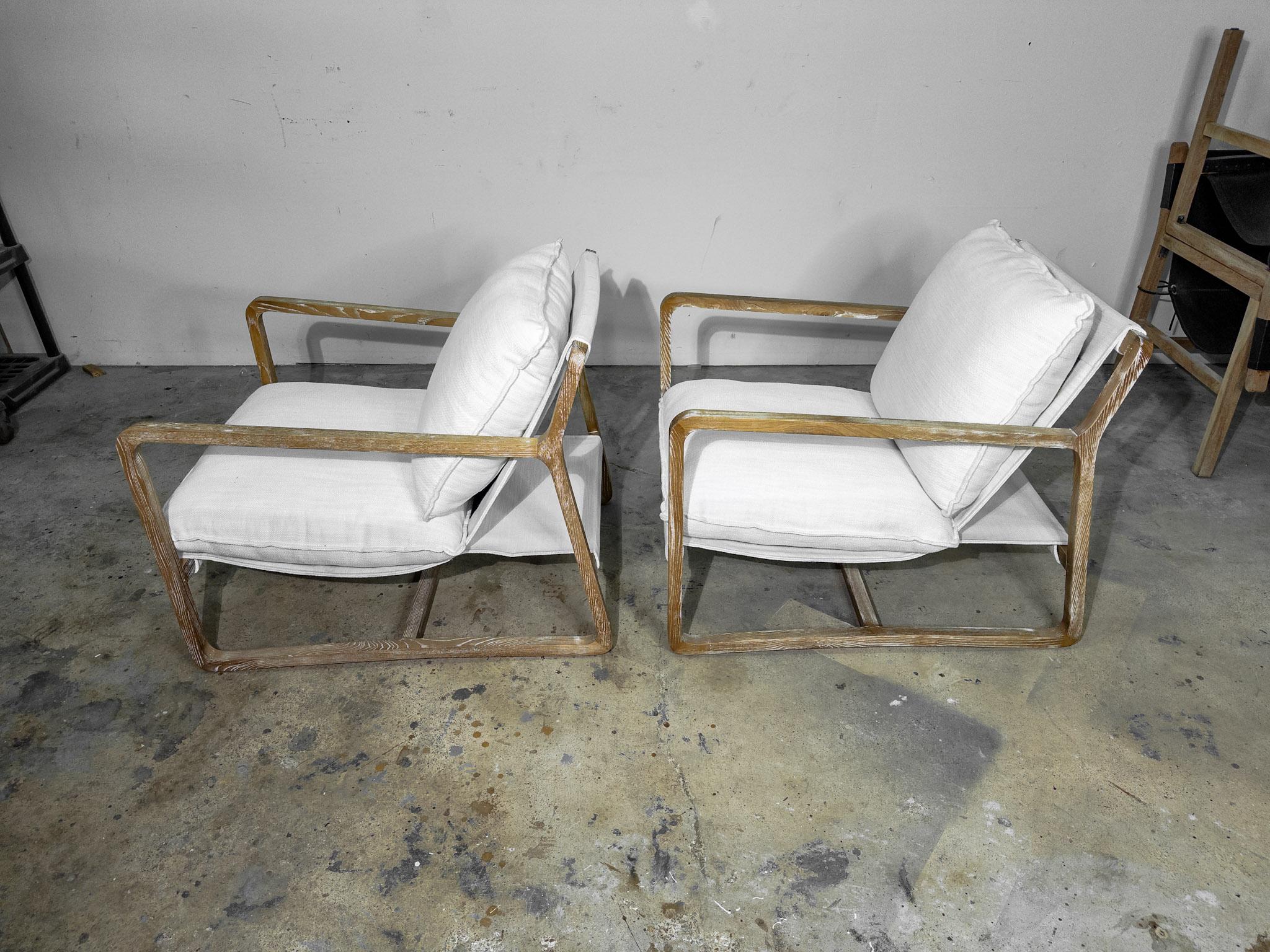 Contemporary Pair of White Upholstered Sling Chairs with Cushions