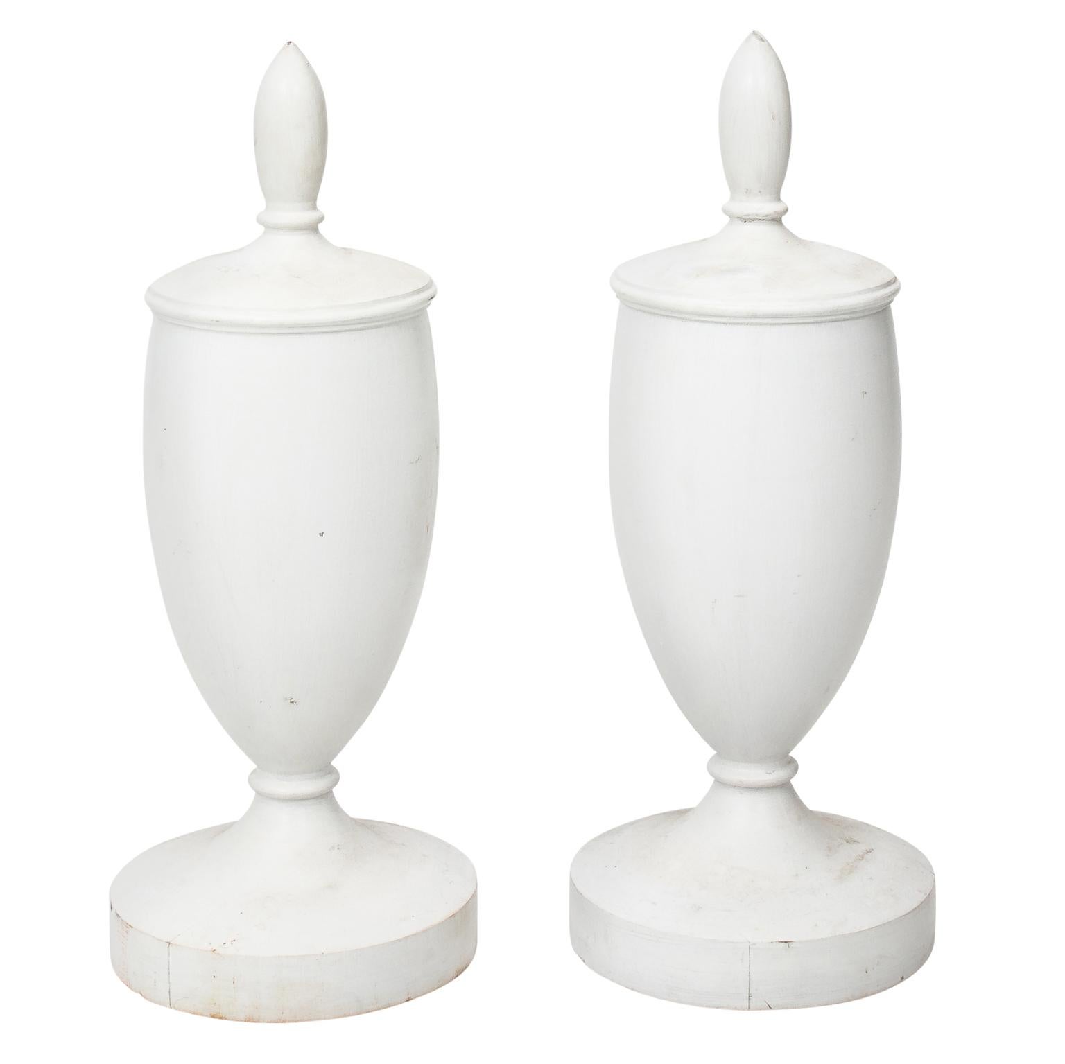 Pair of White Urn Finials For Sale
